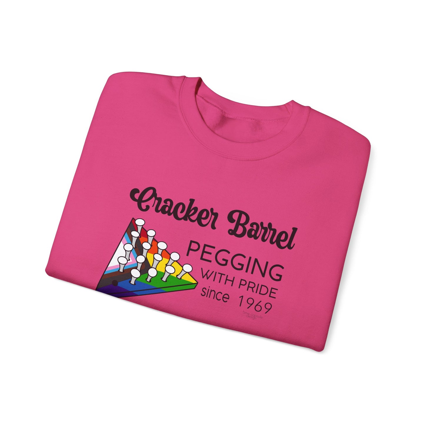 Pegging with Pride Crewneck Sweatshirt, LGBTQ+ Gift, Retro Game Design Unisex, Perfect for Celebrations or Casual Wear, Fun Gift Idea
