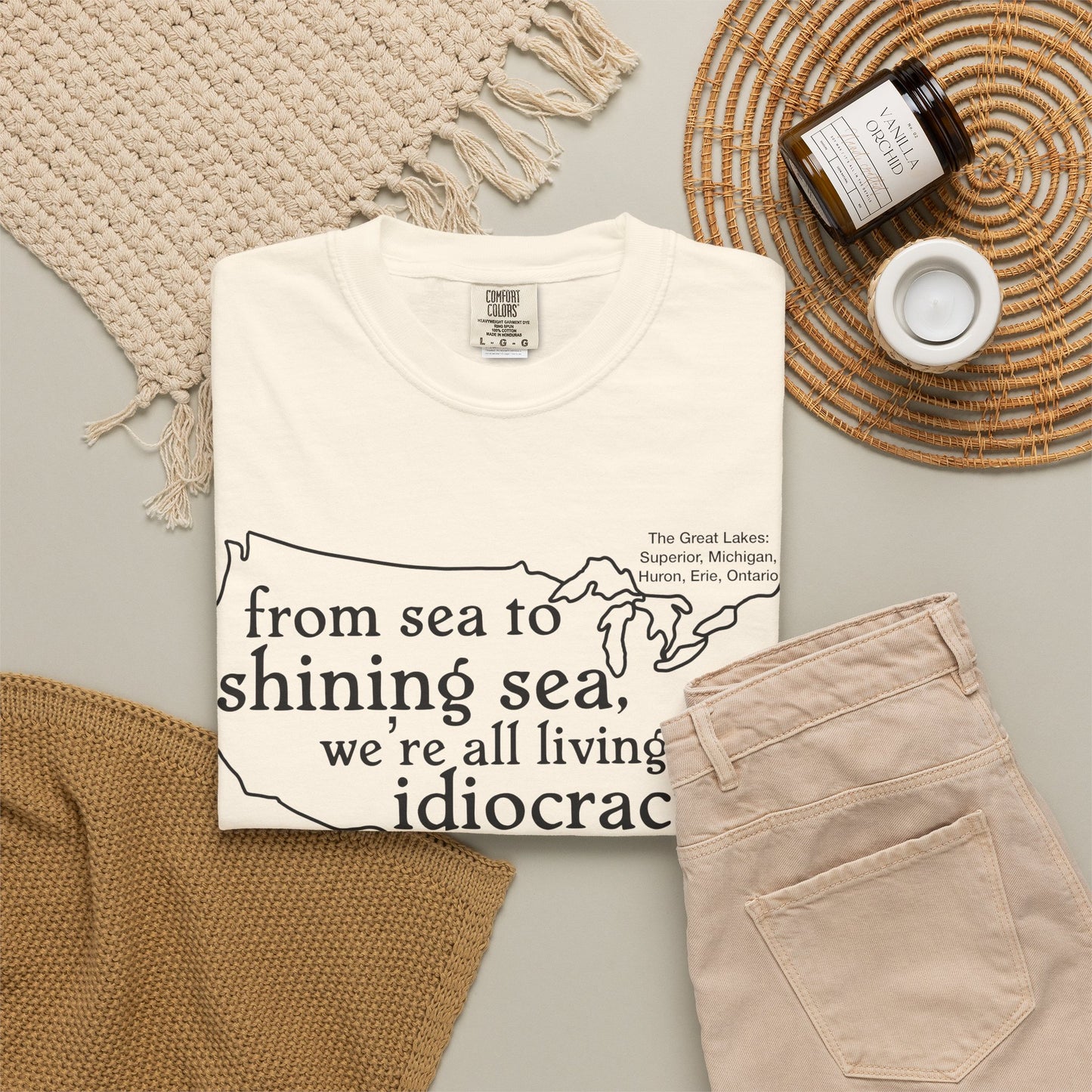 Idiocracy Map T-Shirt  'From sea to shining sea we are living in idiocracy' Minimal Political Tee Great Lakes Gulf of Mexico