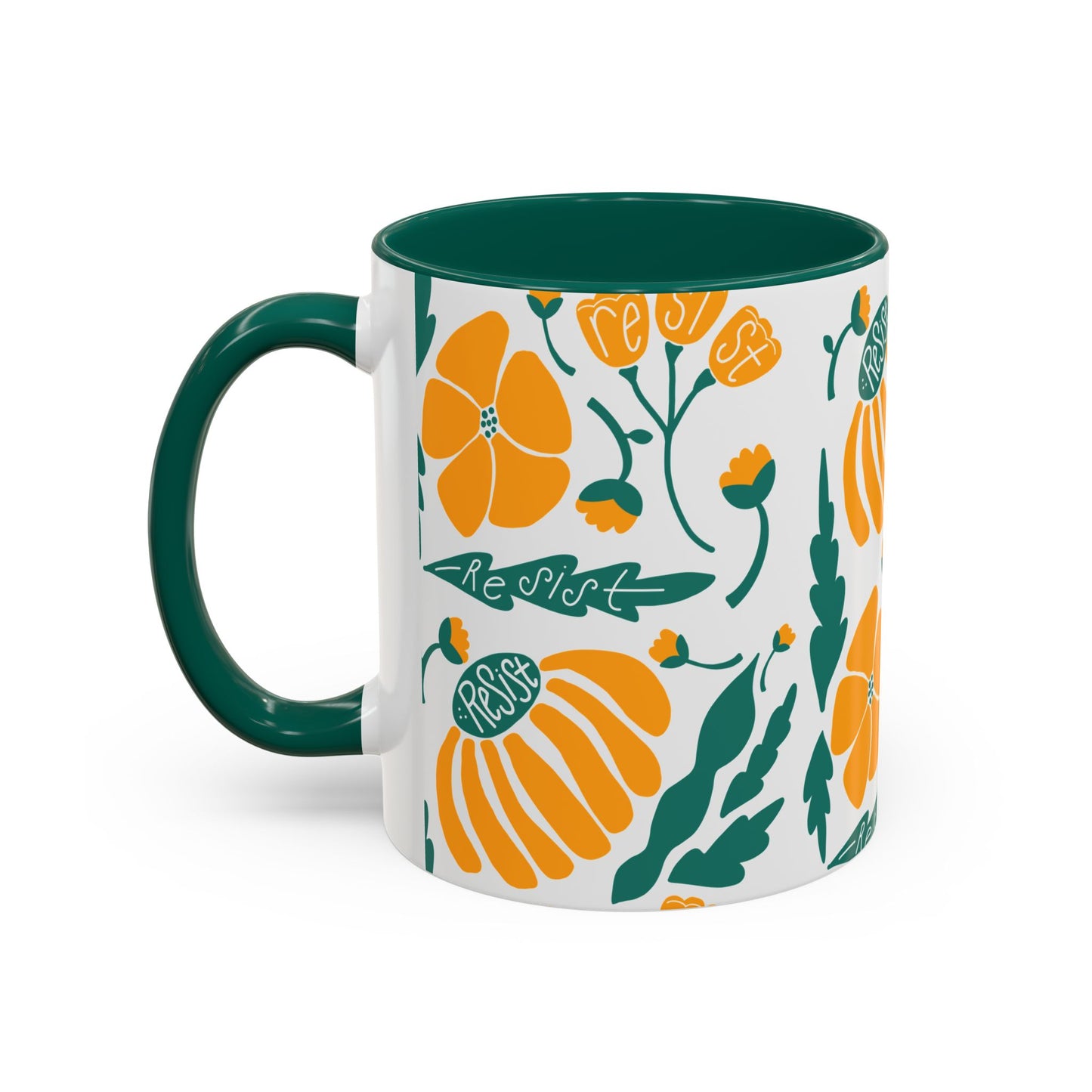 Resist Floral Ceramic Mug — Orange & Teal 11oz/15oz