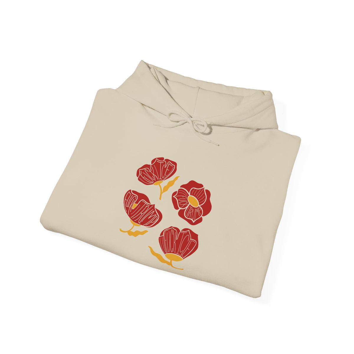 Slightly Subtle Red Poppy Flowers Hoodie | Floral Illustration, Minimal Line Art FDT