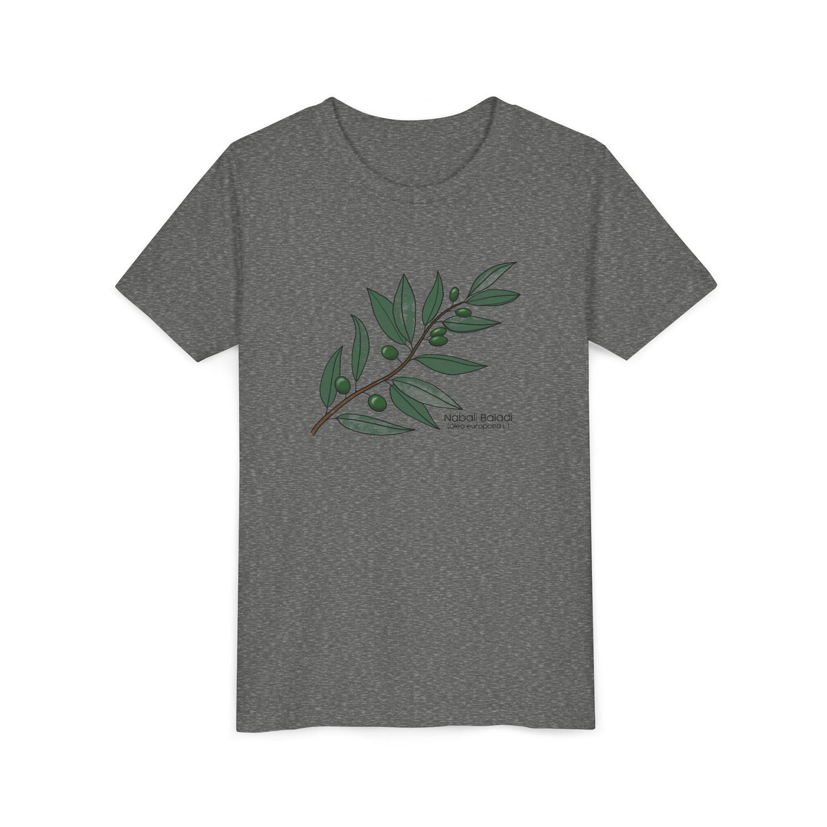 Youth Short Sleeve Tee with Olive Botanical Leaf Design