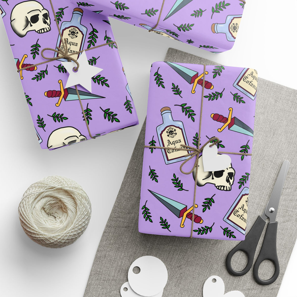 Aqua Tofana Purple Witchy Skull Wrapping Paper Feminist Spiritual Occult Gift Wrap