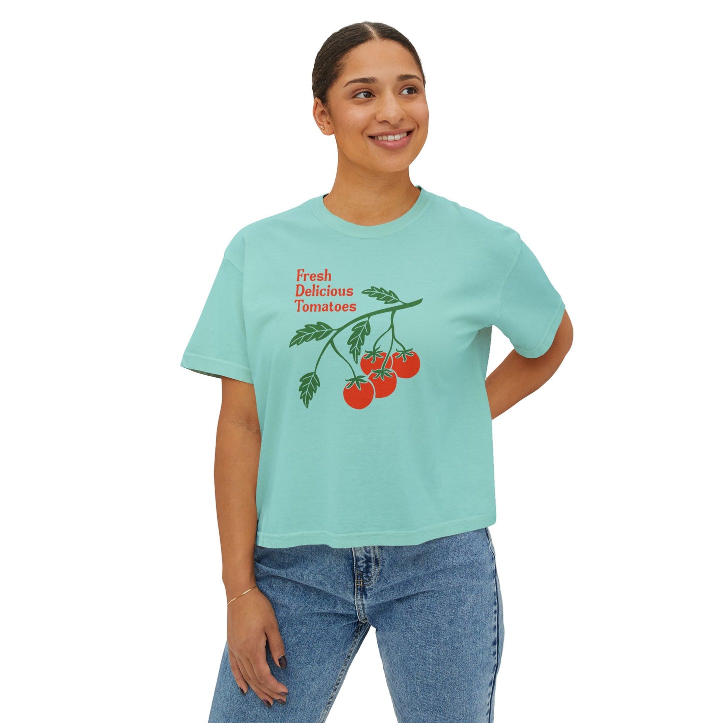 Fresh Delicious Tomatoes CROP Tee | Tomato Vine Illustration, Garden Produce Shirt Comfort Colors Boxy Crop