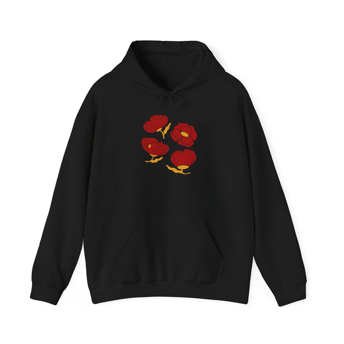 Slightly Subtle Red Poppy Flowers Hoodie | Floral Illustration, Minimal Line Art FDT