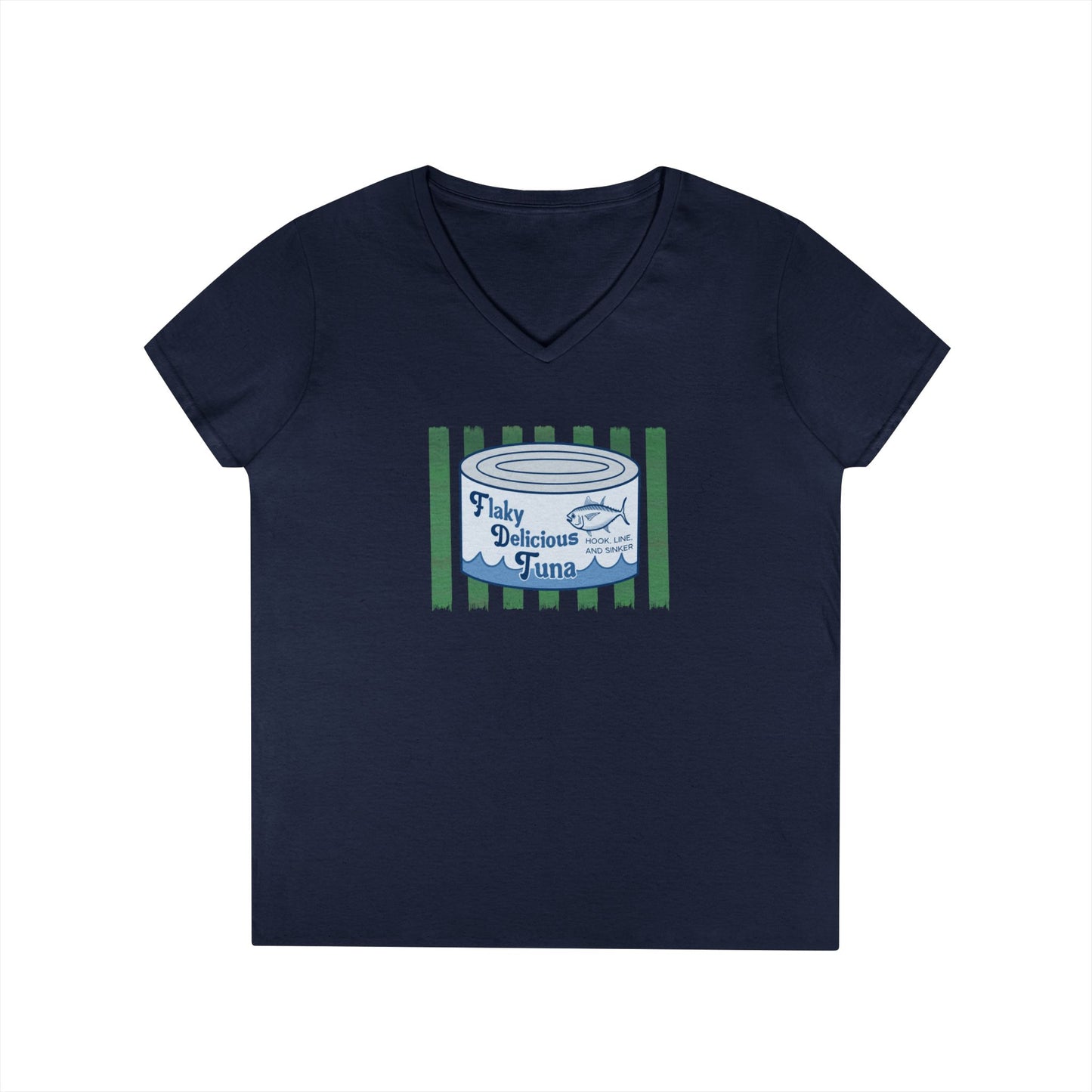 Flaky Delicious Tuna can graphic Tee | V-Neck T-Shirt FDT