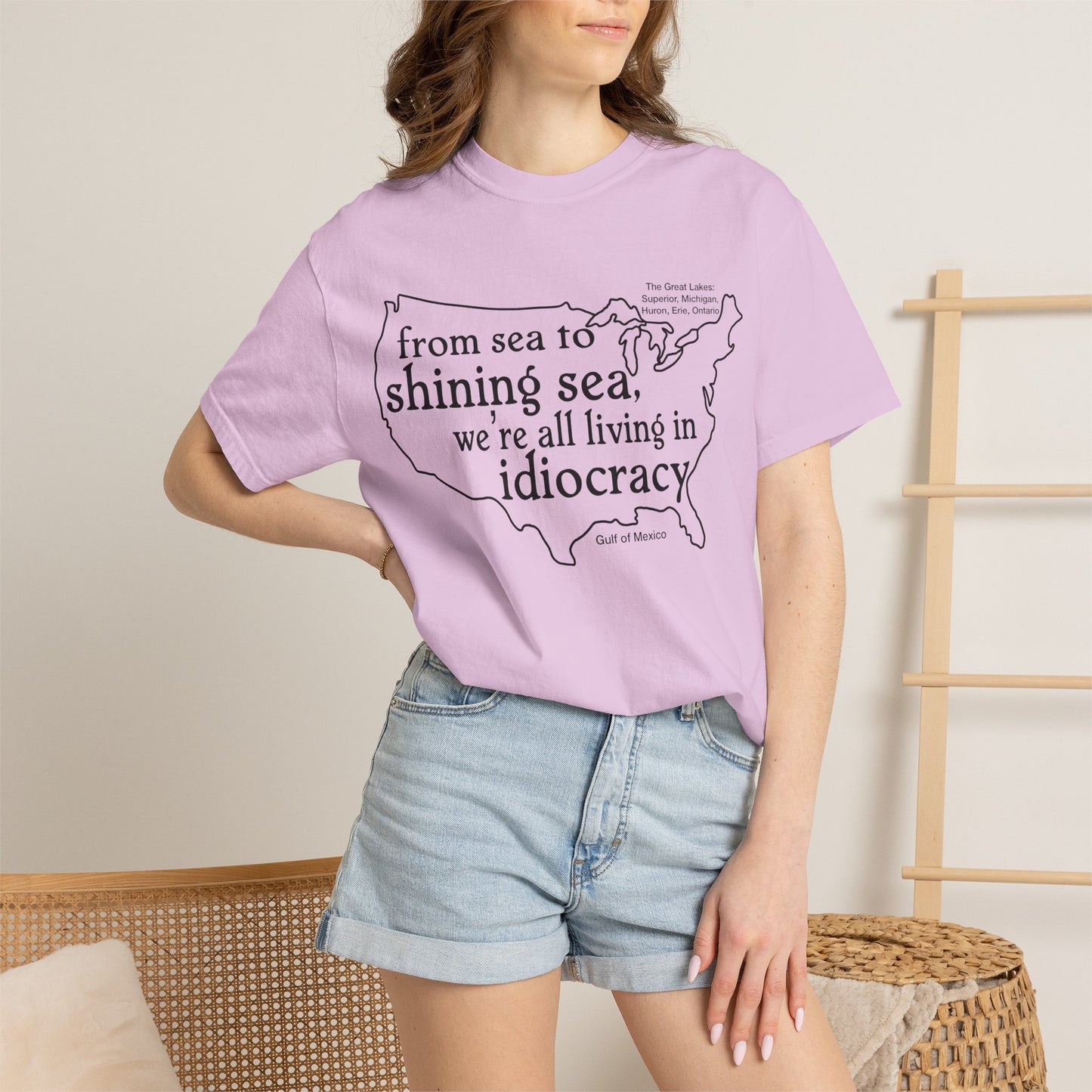 Idiocracy Map T-Shirt  'From sea to shining sea we are living in idiocracy' Minimal Political Tee Great Lakes Gulf of Mexico
