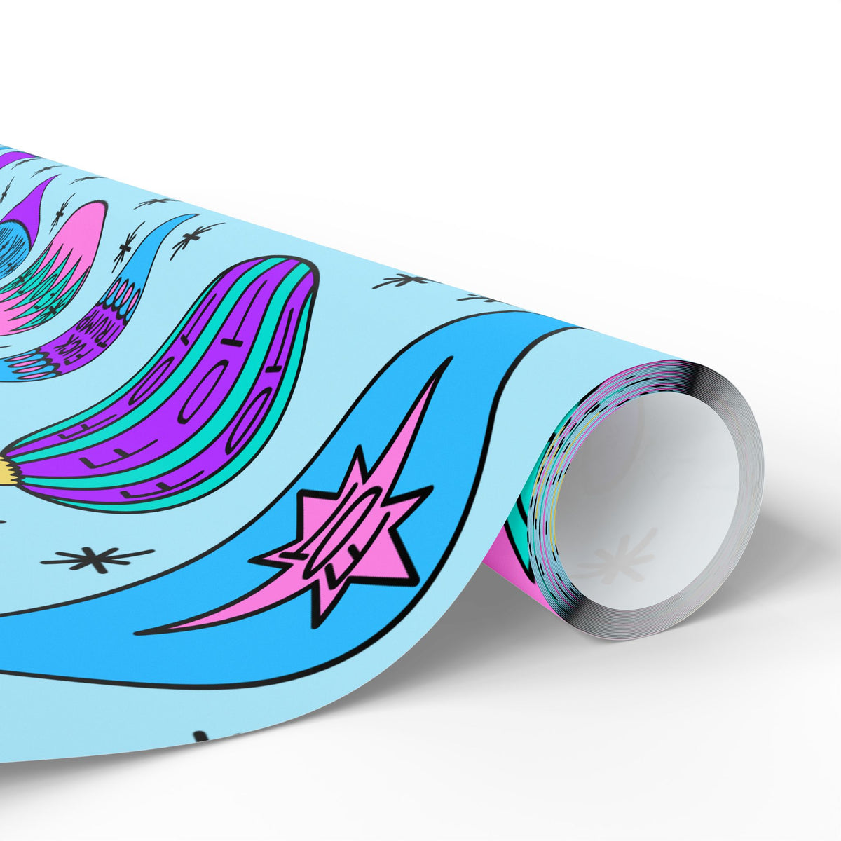 Slightly Subtle Retro Ornament Pattern Blue FDT Wrapping Paper | Blue Pink Holiday Wrap