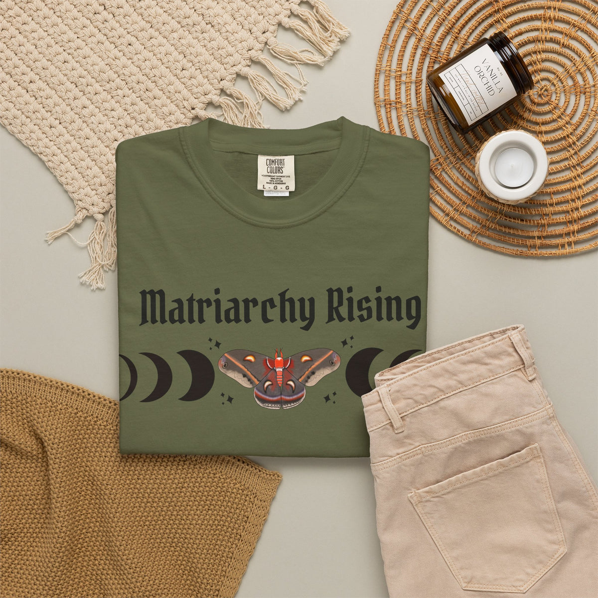 Matriarchy Rising Tee Moon Phases & Moth Feminist Graphic T-Shirt