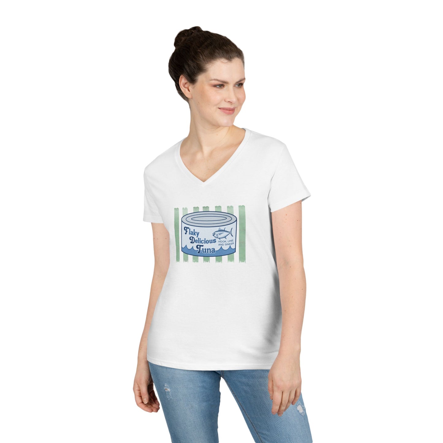 Flaky Delicious Tuna can graphic Tee | V-Neck T-Shirt FDT