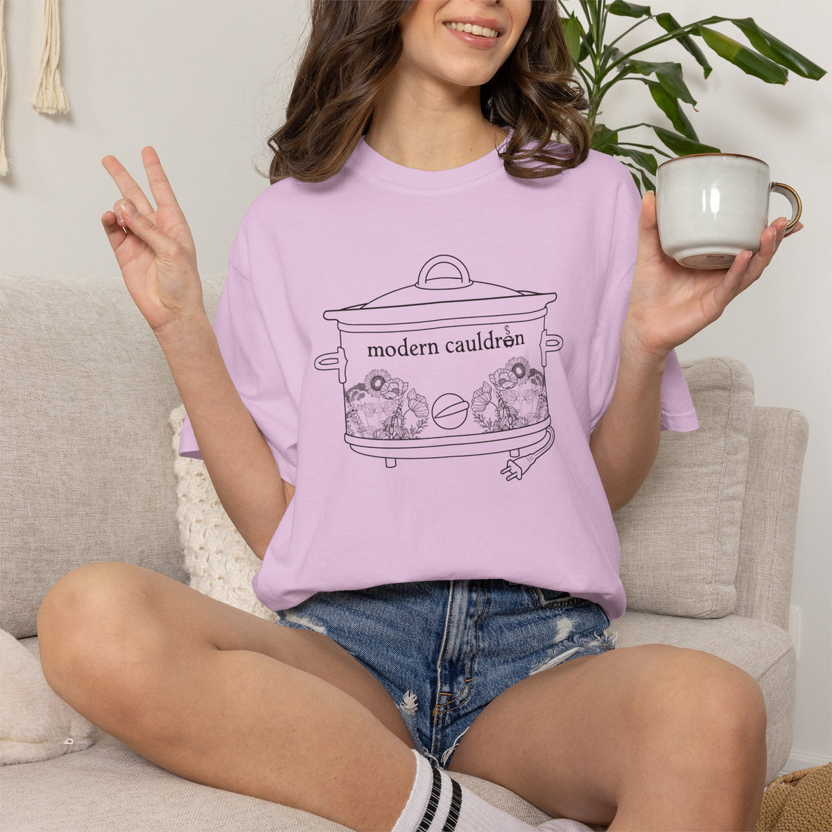 Modern Cauldron Illustrated Cauldron Floral Crockpot Graphic Tee