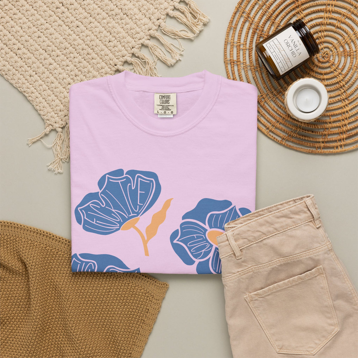 Slightly Subtle Blue Poppy Flowers T-Shirt | Floral Illustration Tee
