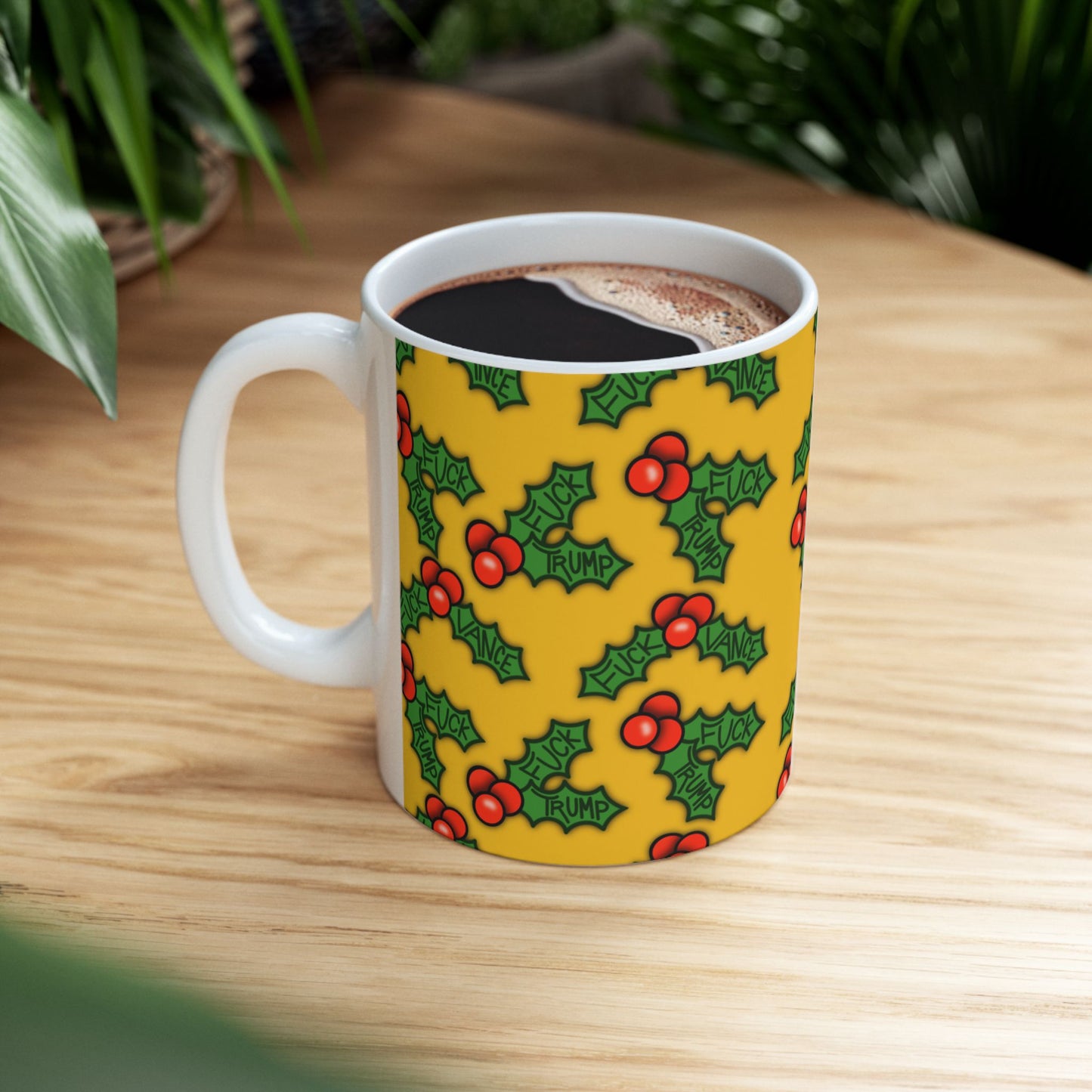 Slightly Subtle Holly Holiday Cheer Ceramic Mug, Christmas Drinkware, FDT Gift for Friends, Home Decor, Festive Coffee Cup, Winter