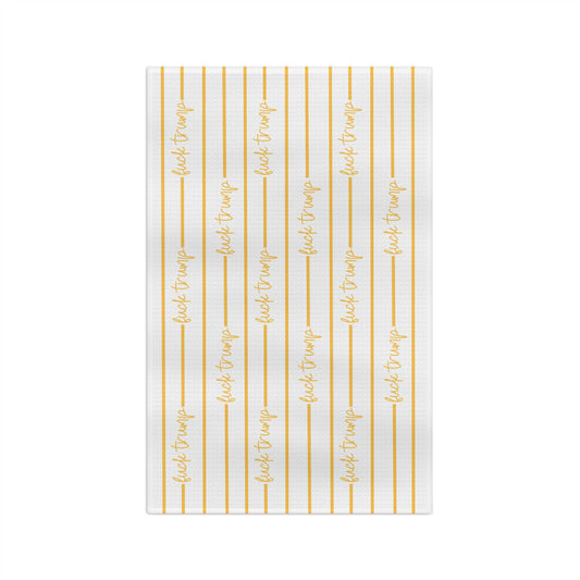 Slightly subtle yellow script stripes tea towel | microfiber kitchen towel