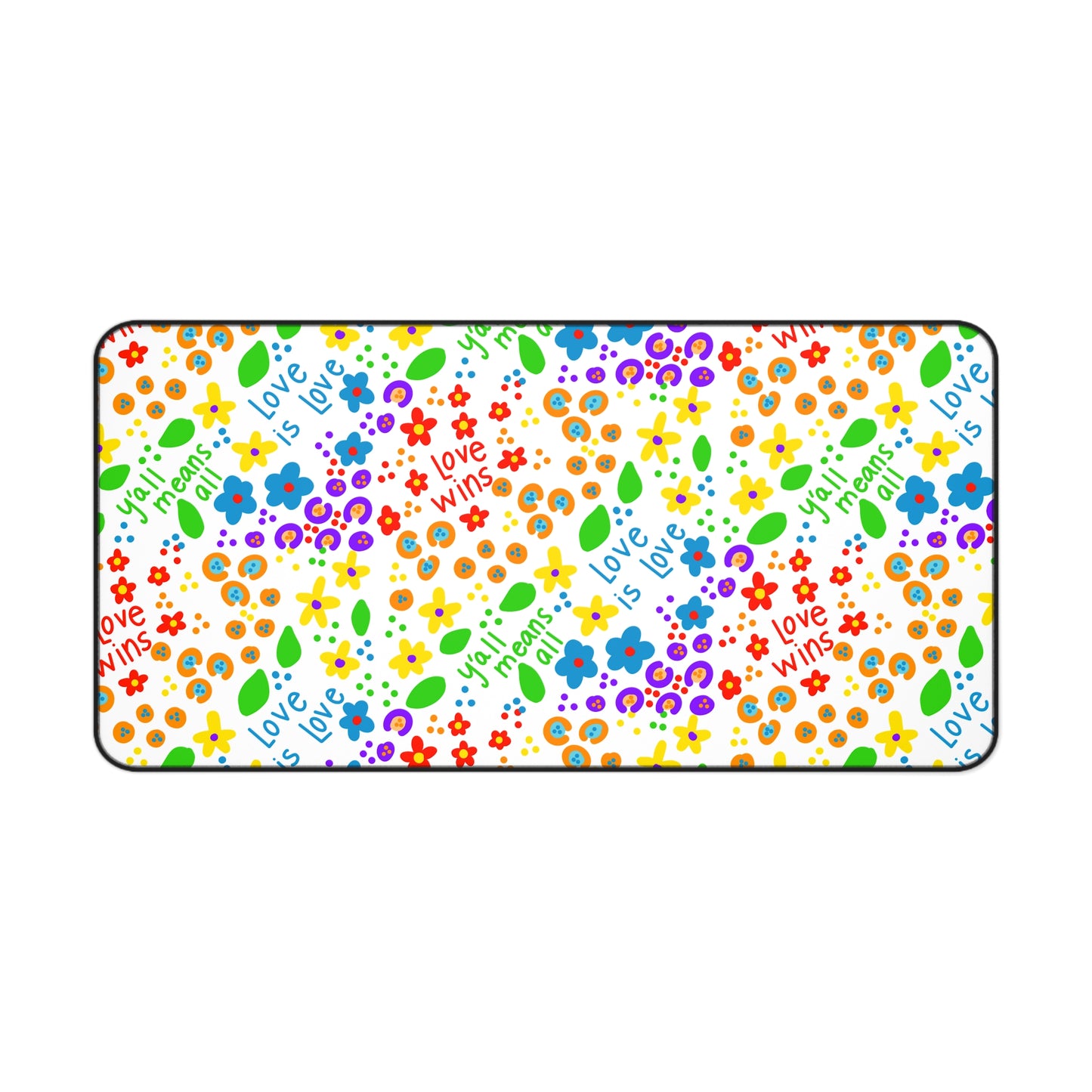 Love Wins Floral Pattern Desk Mat | Rainbow Flowers Pet Food Mat