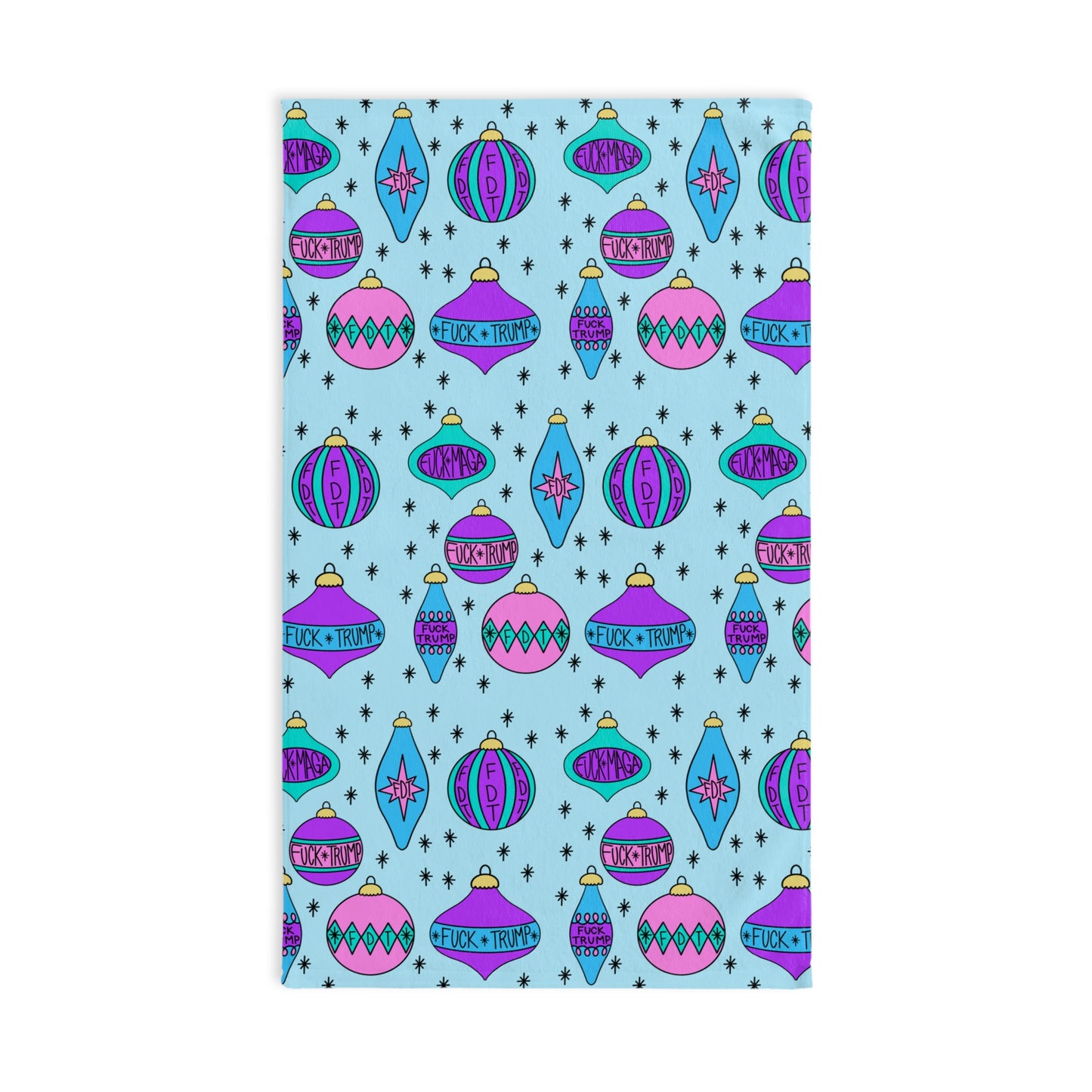 Slightly Subtle Ornaments Blue Holiday Hand Towel, Decorative Kitchen Towel Festive Bathroom Decor, Pastel Christmas Gift Vibrant Dish Towel