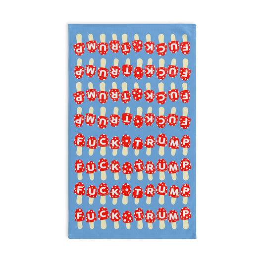 Slightly Subtle Mushrooms on Blue Funny Political Hand Towel, Quirky Kitchen Towel, Unique Gift for Democrats, Home Decor, Housewarming Gift, Kitchen Accessories