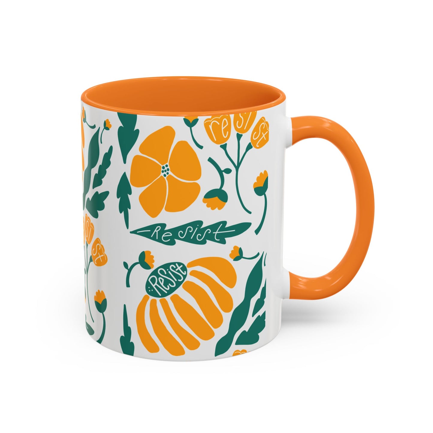 Resist Floral Ceramic Mug — Orange & Teal 11oz/15oz