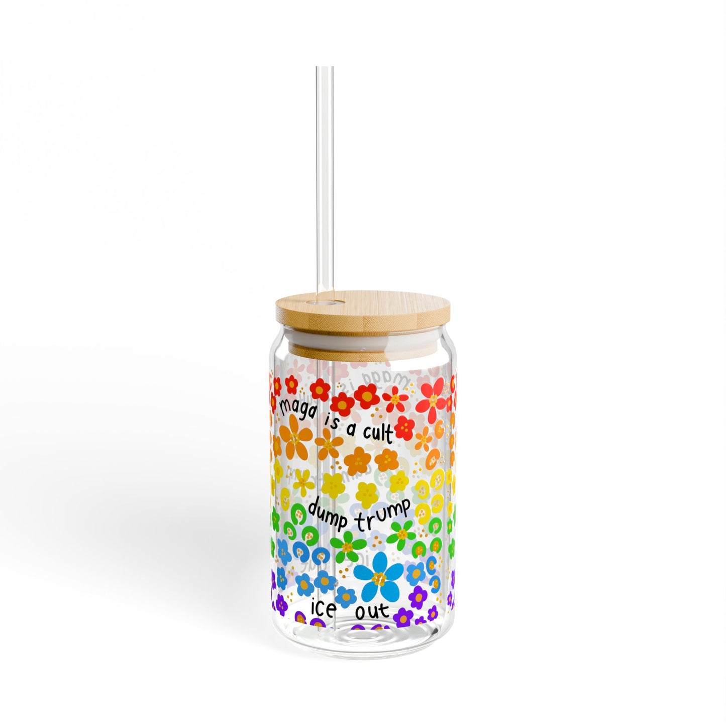 Slightly Subtle Rainbow Daisy Pattern Sipper Glass Can