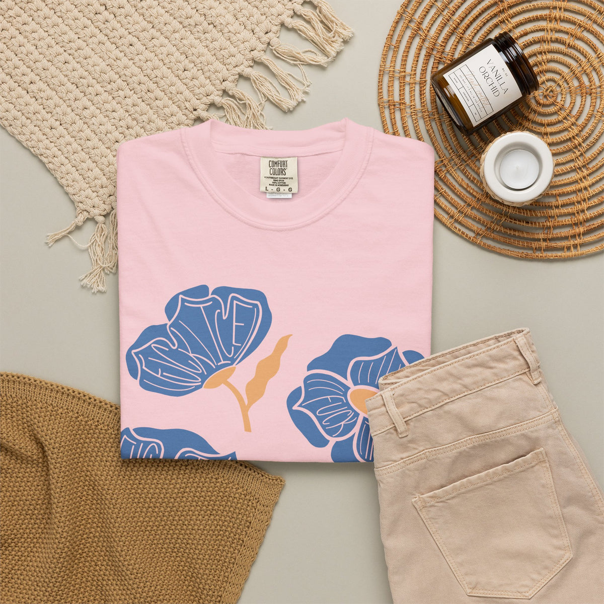 Slightly Subtle Blue Poppy Flowers T-Shirt | Floral Illustration Tee