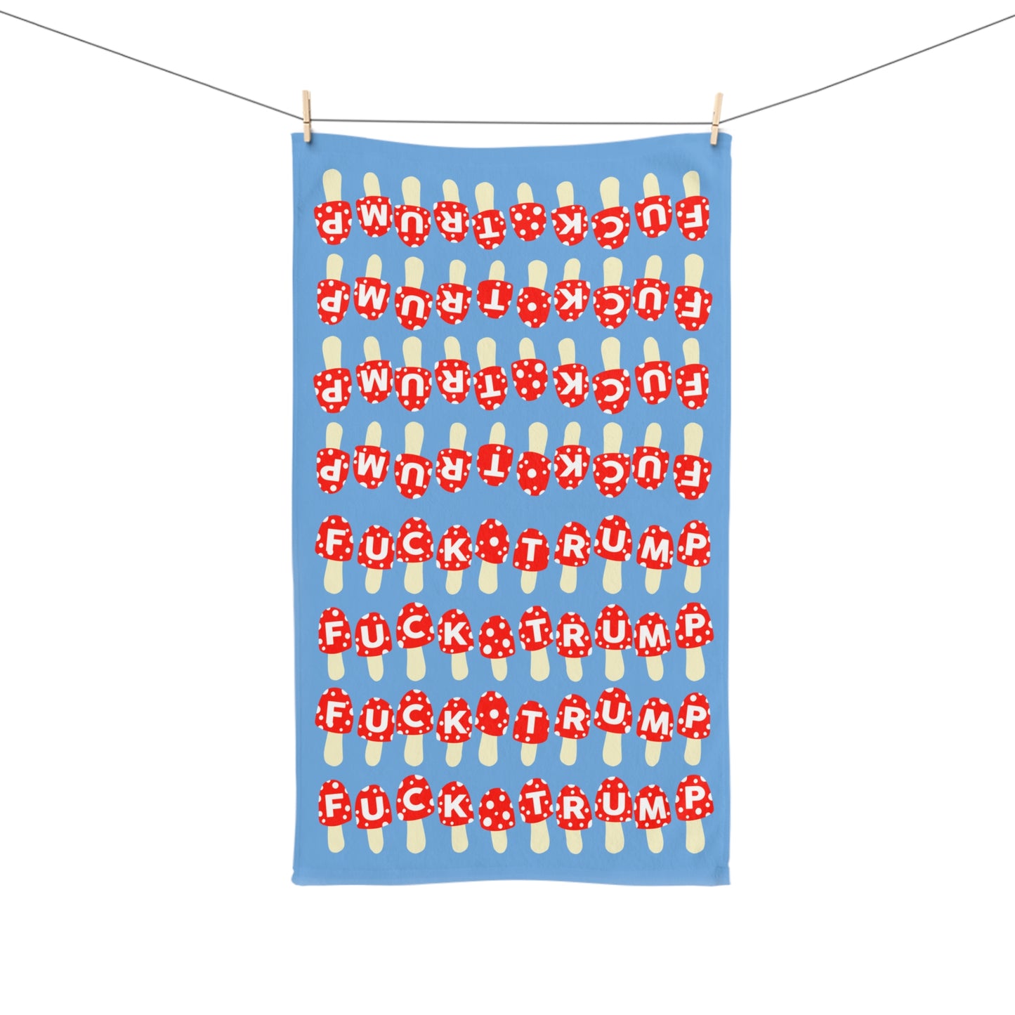Slightly Subtle Mushrooms on Blue Funny Political Hand Towel, Quirky Kitchen Towel, Unique Gift for Democrats, Home Decor, Housewarming Gift, Kitchen Accessories