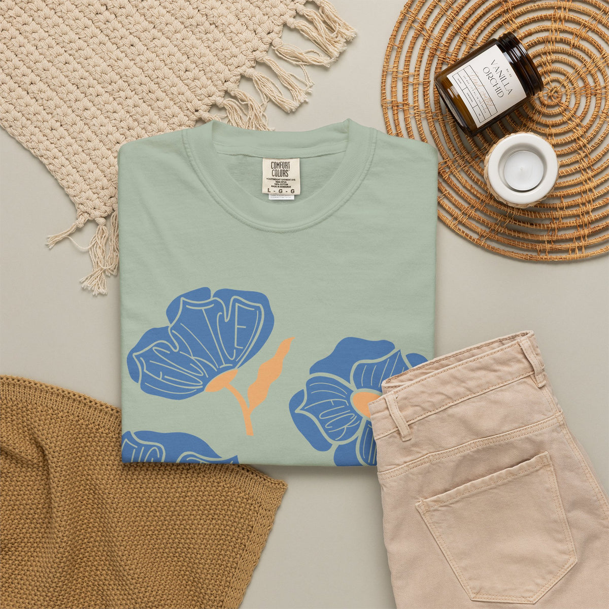Slightly Subtle Blue Poppy Flowers T-Shirt | Floral Illustration Tee