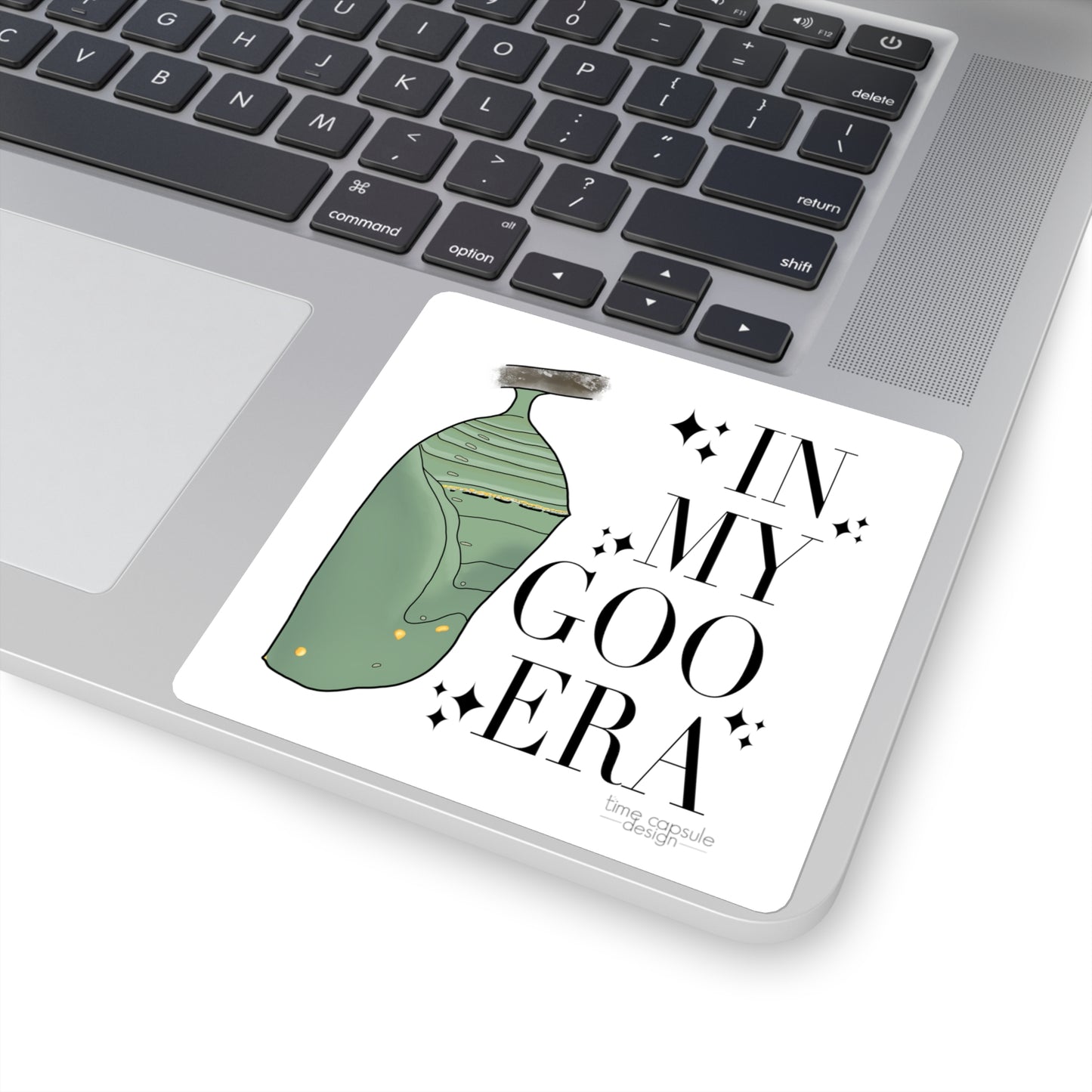 In My Goo Era Square Sticker | Chrysalis Caterpillar Butterfly Growth Illustration