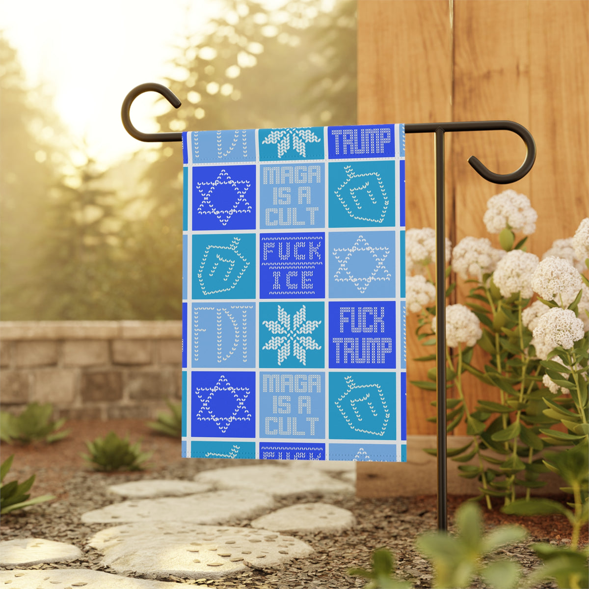 Hanukkah Garden Flag Blue Anti-MAGA F*ck Trump Political Yard Banner
