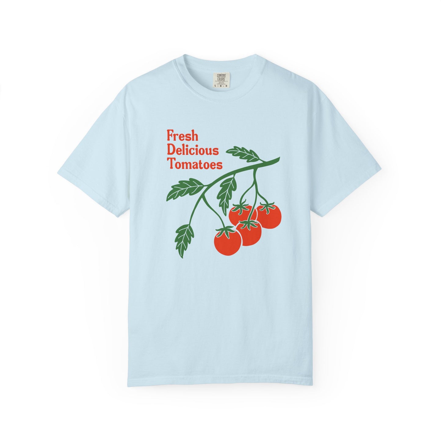 Fresh Delicious Tomatoes T-Shirt | Tomato Vine Illustration, Red Green Produce Tee FDT