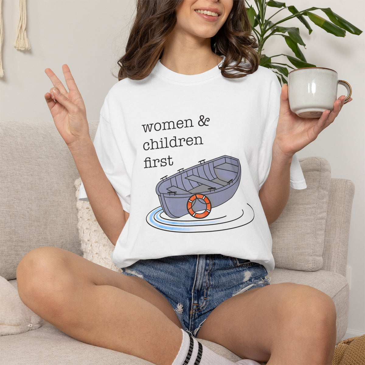 Lifeboat Matriarchy Women & Children First Nautical Boat Graphic T-Shirt