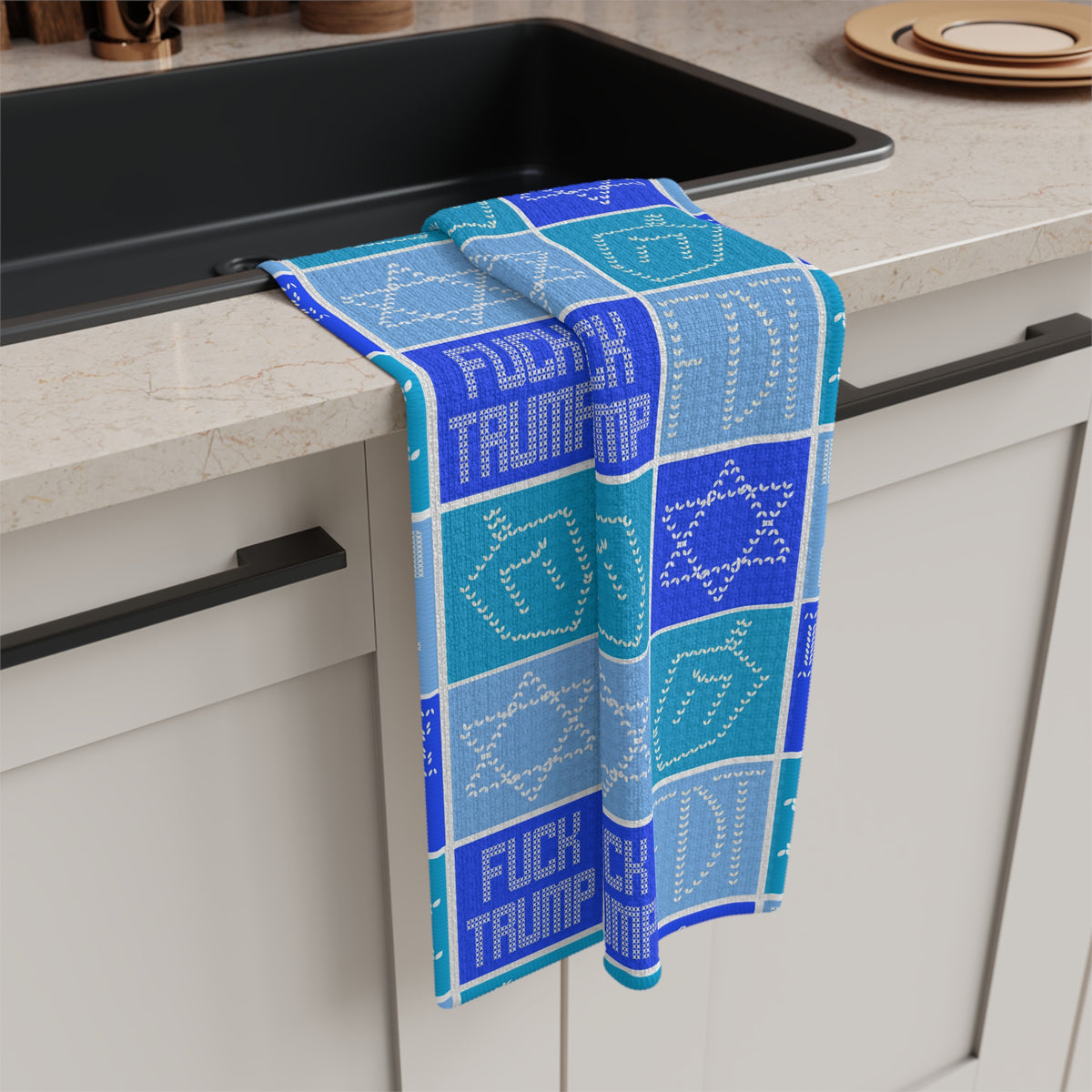 F*ck Trump Microfiber Tea Towel Hanukkah Blue Political Kitchen Decor