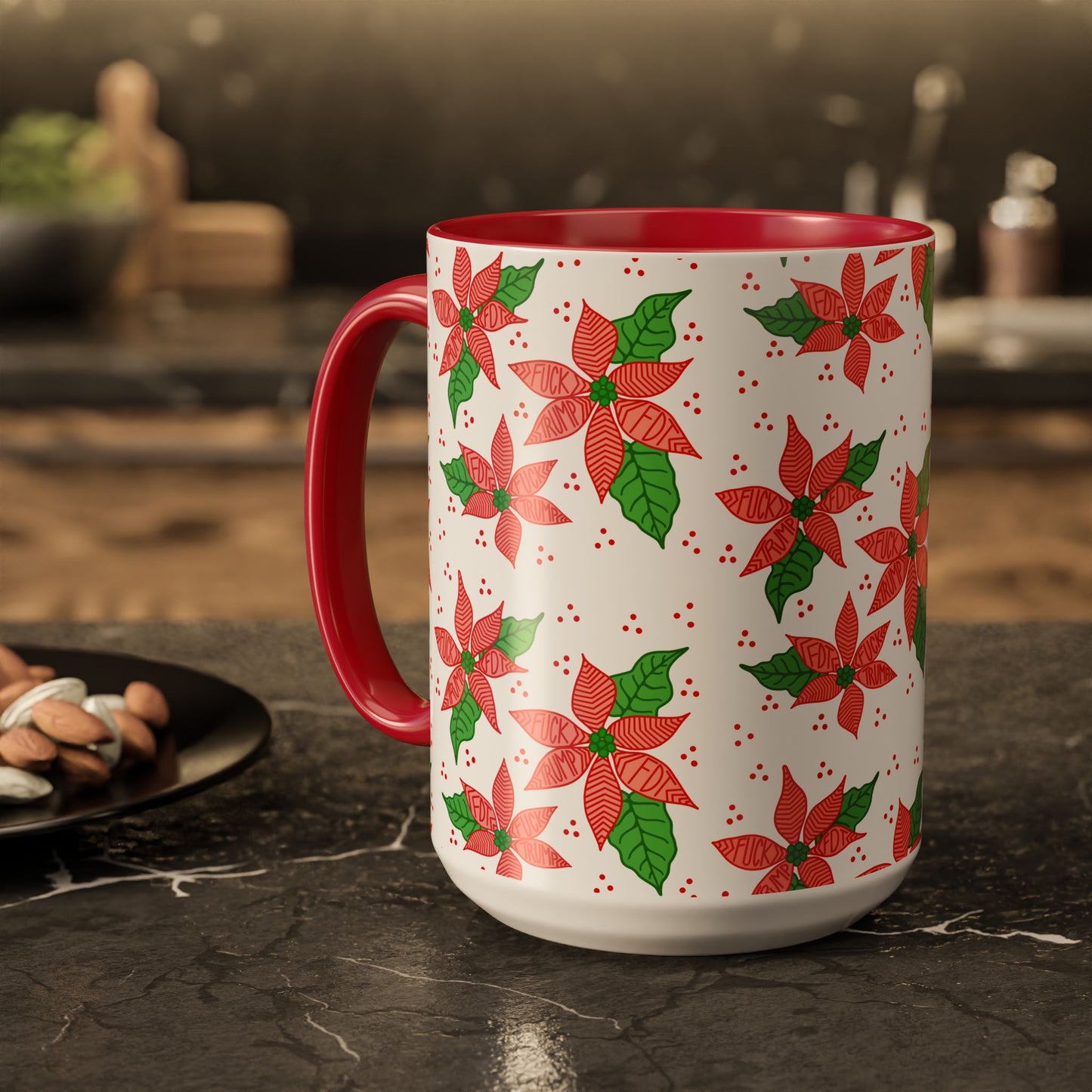 Slightly Subtle Poinsettia Holiday Mugs - Christmas FDT Design | Festive Coffee Mug, Gift for Christmas, Floral Tableware, Winter Decor