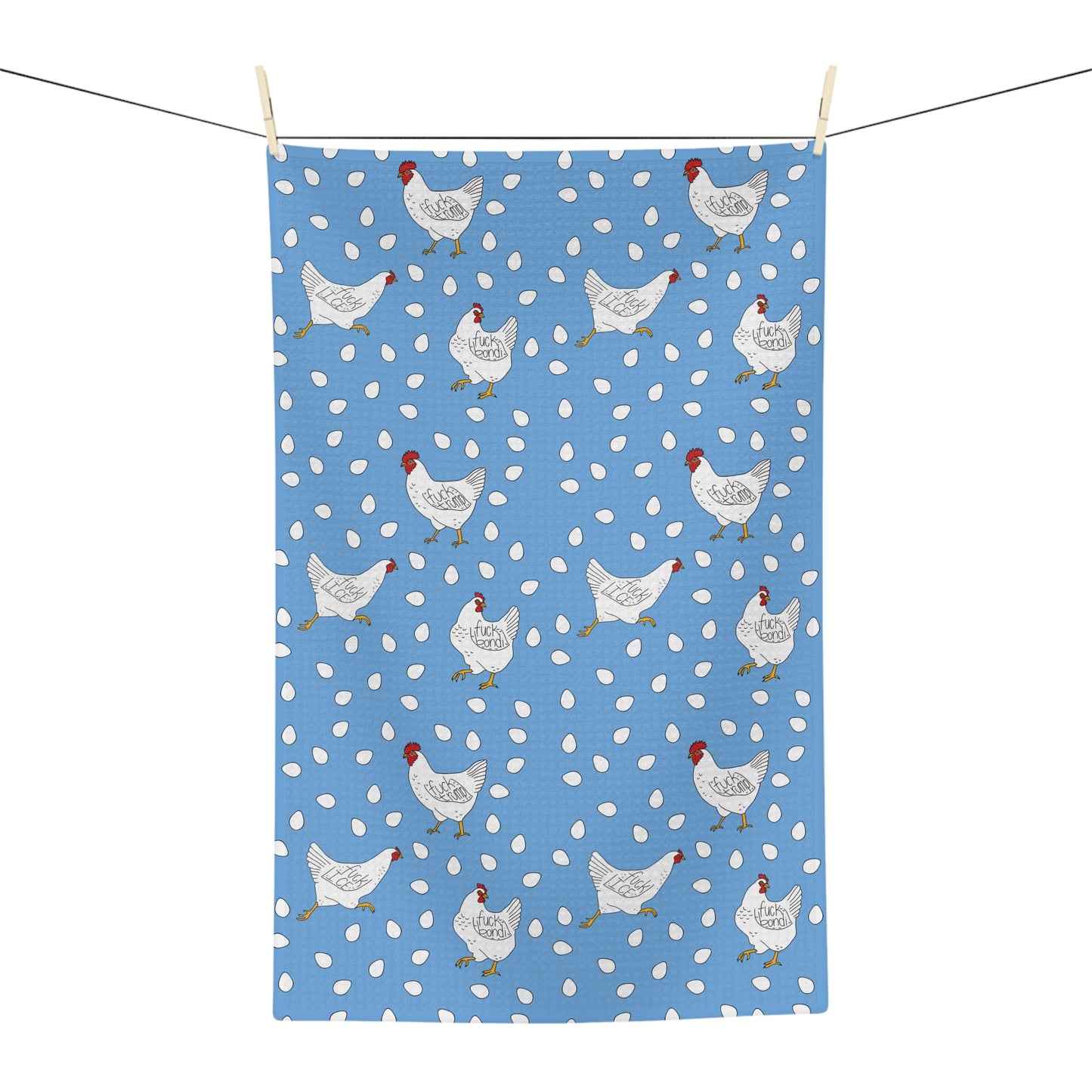 Slightly Subtle White Hen Pattern Microfiber Tea Towel | Blue Polka Dot Farm Kitchen