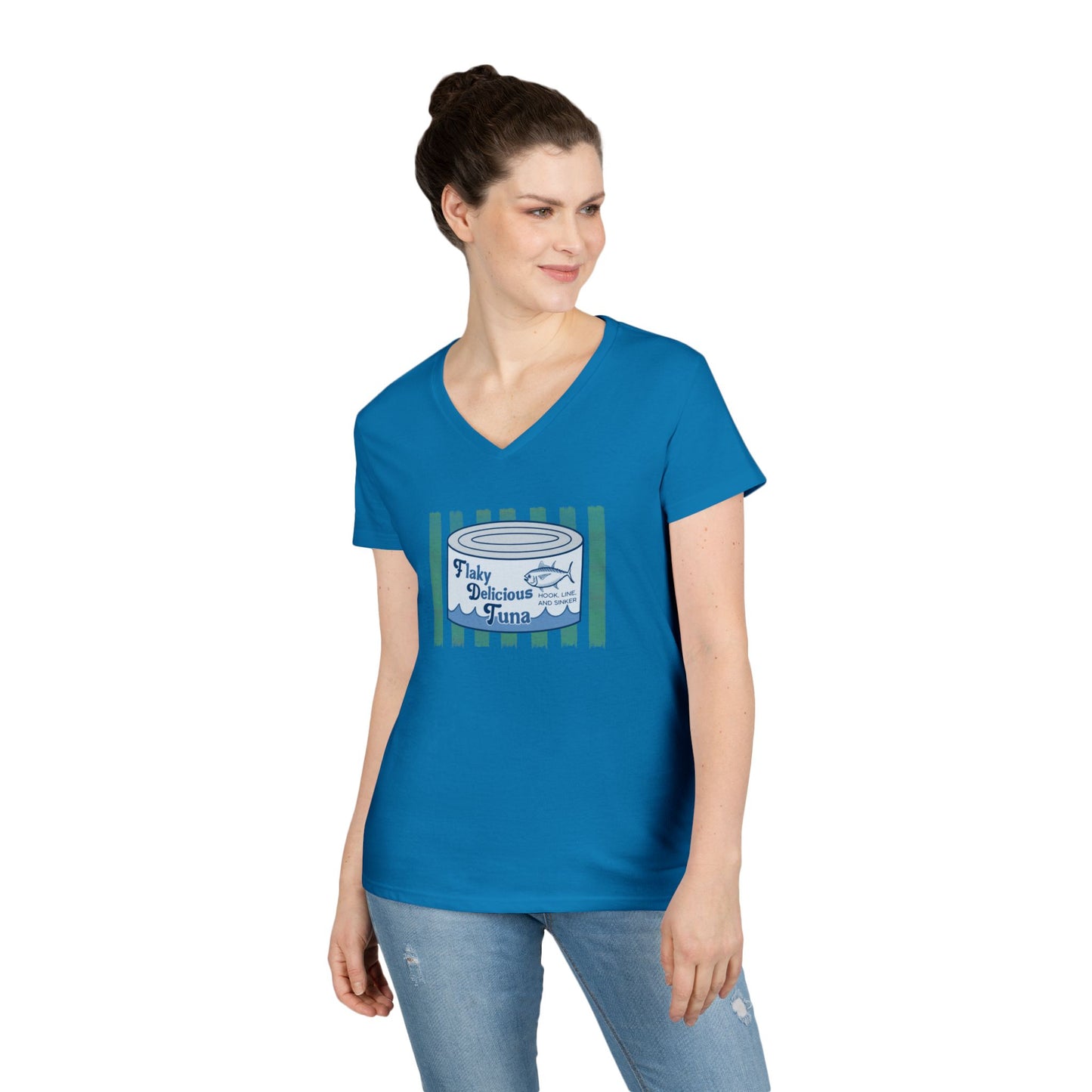 Flaky Delicious Tuna can graphic Tee | V-Neck T-Shirt FDT