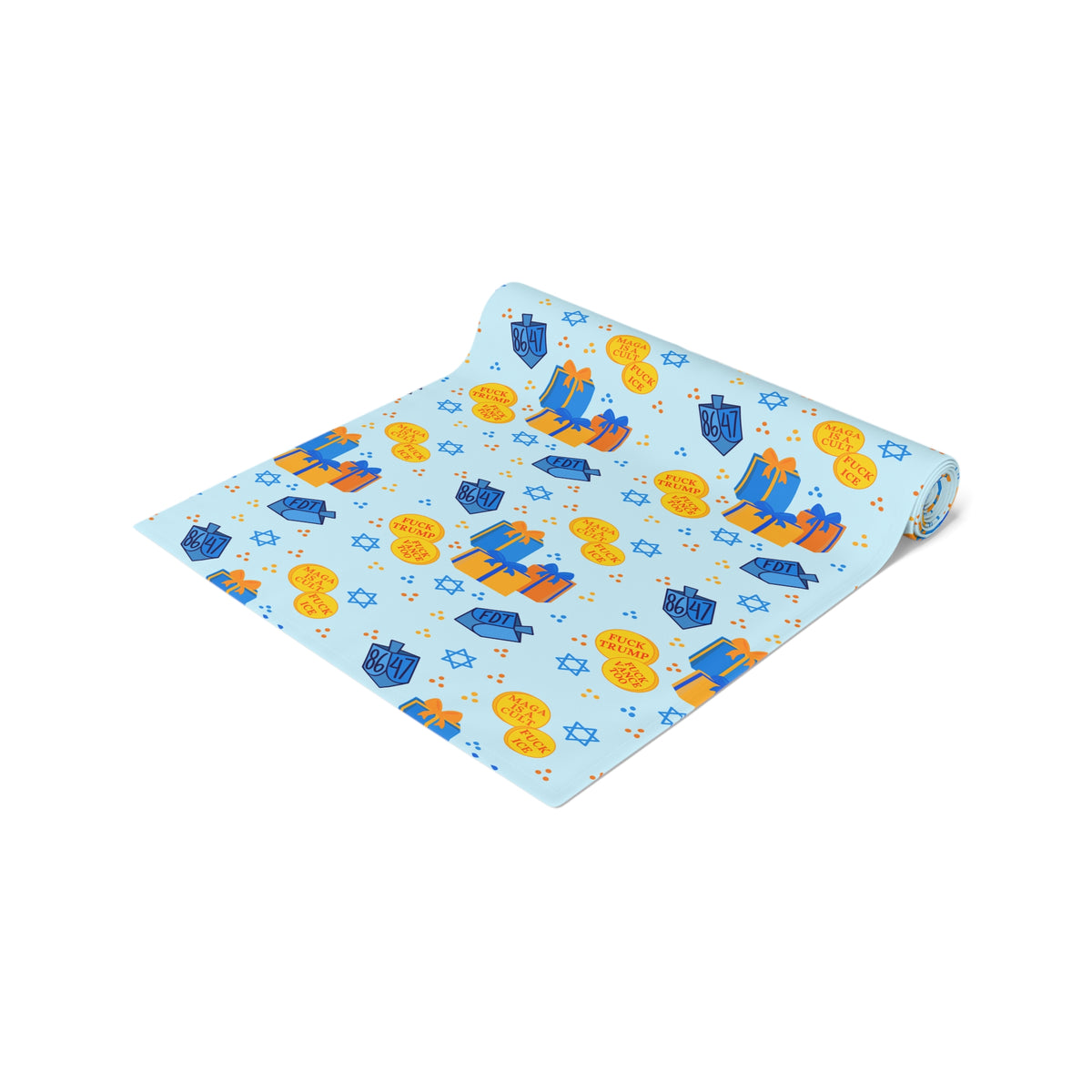 Hanukkah Dreidel Gelt Gift Table Runner FDT