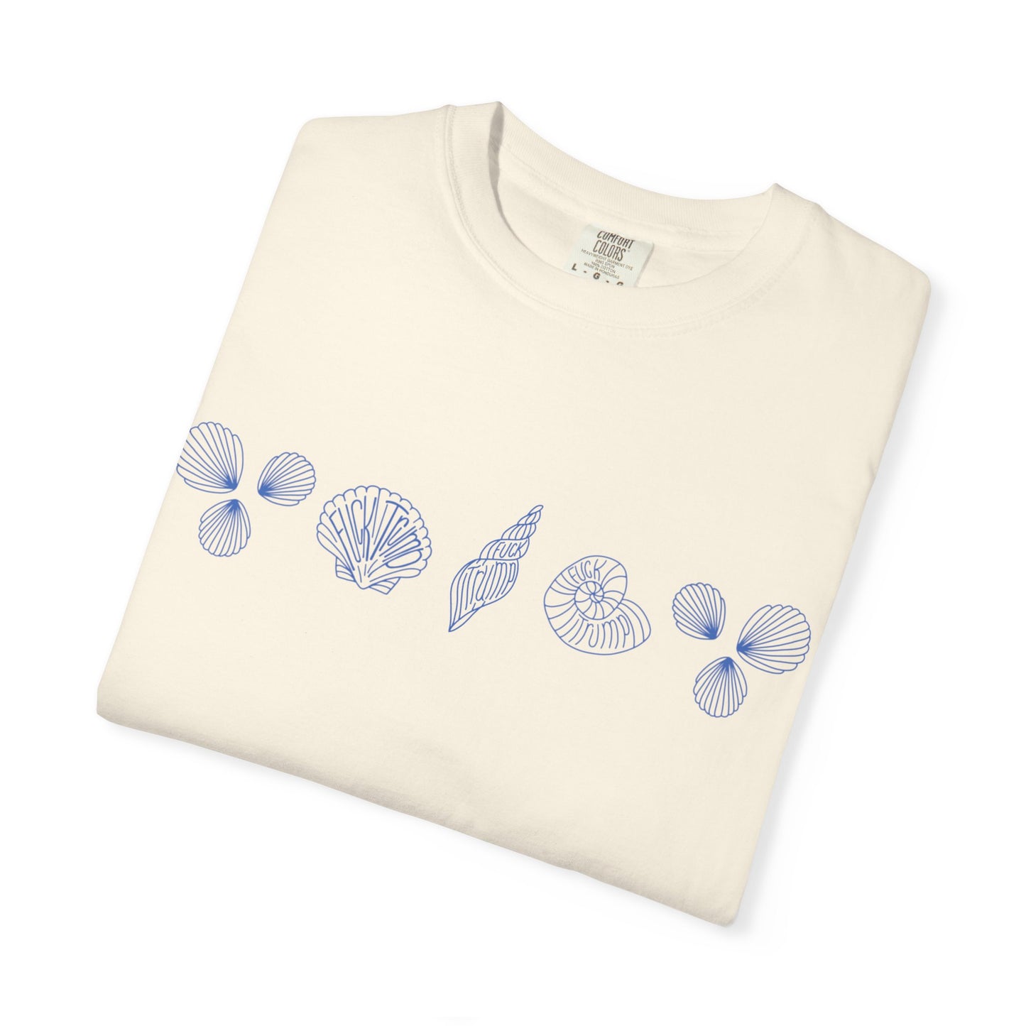 Slightly Subtle Blue Seashell Line Art T-Shirt | Minimal Coastal Doodle Prints FDT