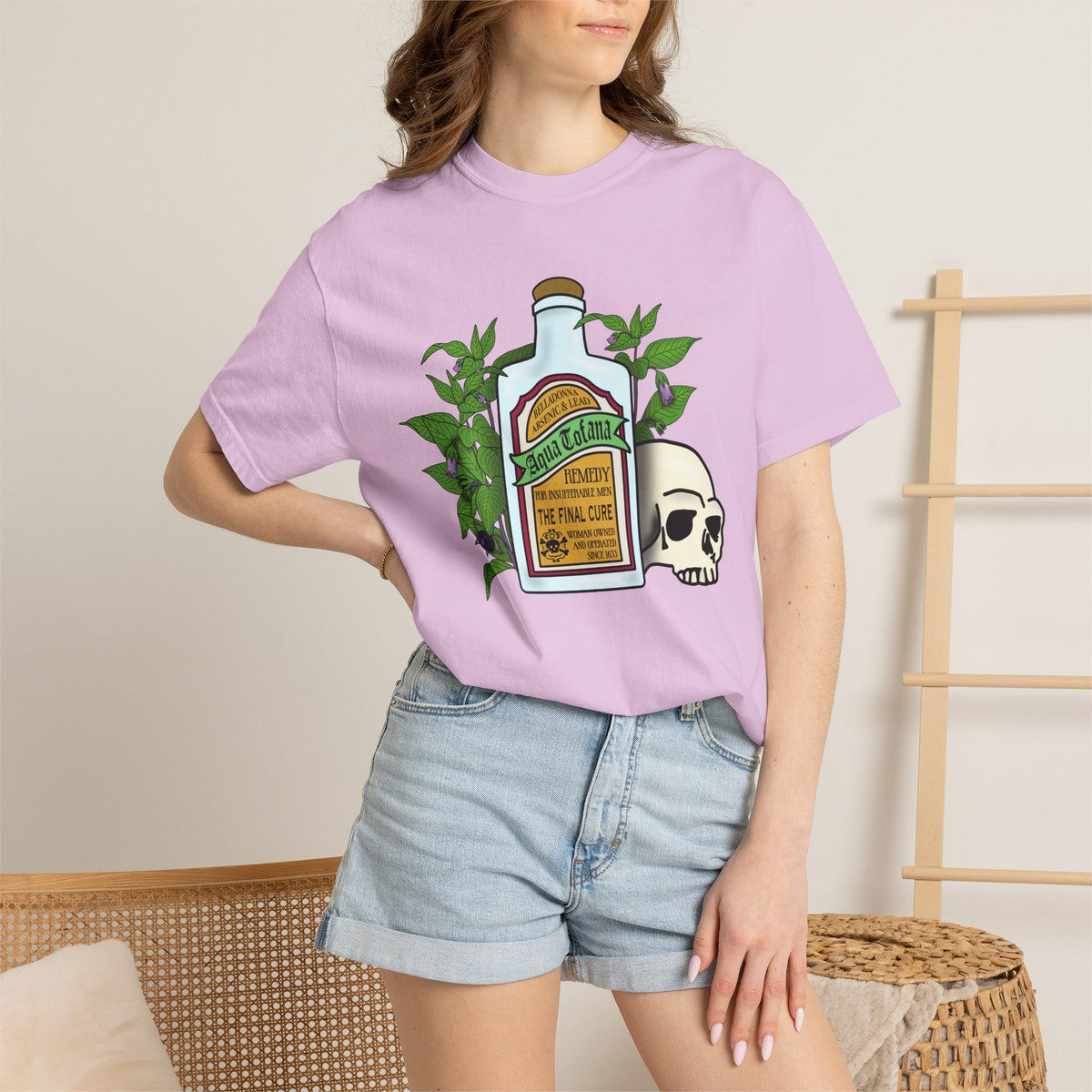 Skull & Remedy Bottle T-Shirt Aqua Tofana Vintage Apothecary Graphic Tee