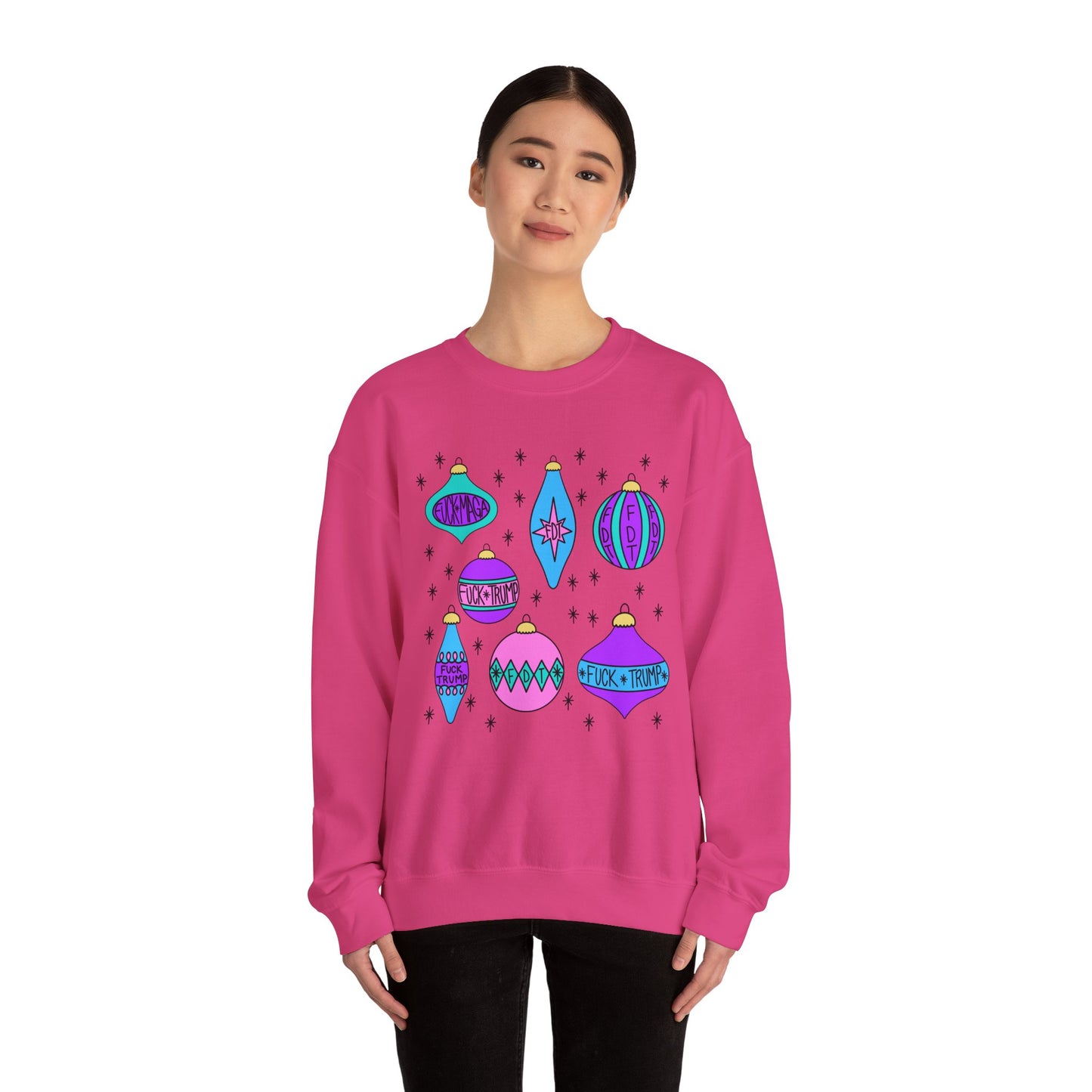 Slightly Subtle Ornaments Colorful Holiday FDT Sweatshirt, Cozy Unisex Crewneck Christmas, Gift for Her, Winter Wear, Festive Apparel