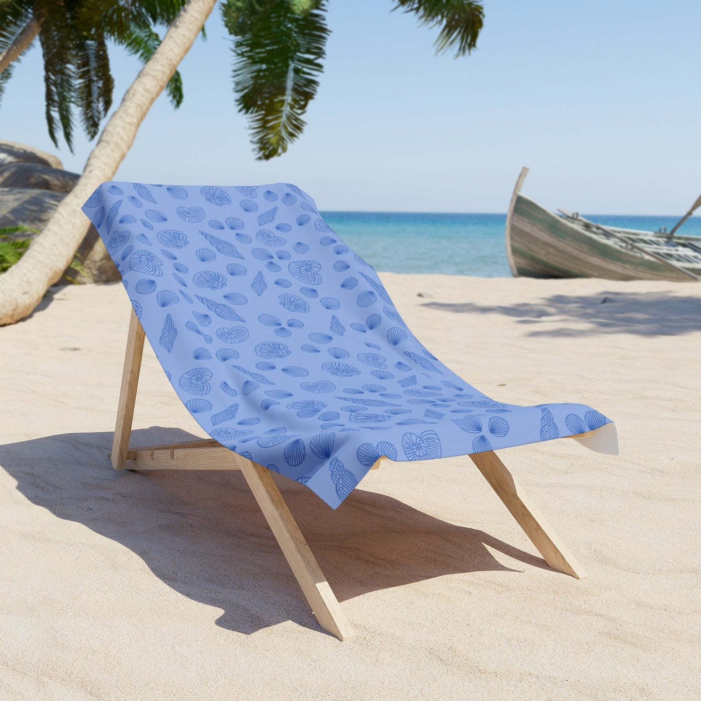 Slightly Subtle Coastal Shell Beach Towel on Blue, Relaxing Seaside Vibes, Summer Essential, Vacation Accessory, Nautical Gift Beach Lovers