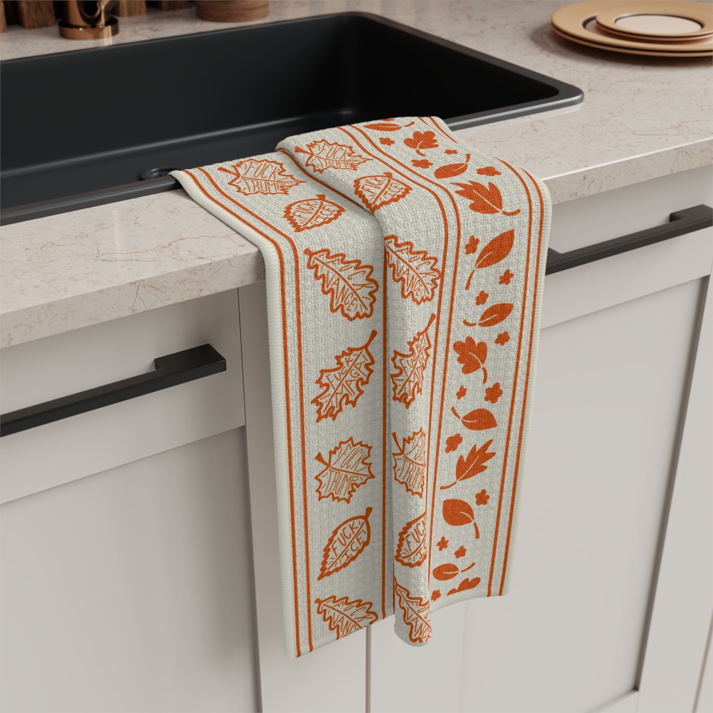 Autumn Leaf Stripe Tea Towel Microfiber Fall Kitchen Dish Towel, Orange Harvest Home Decor