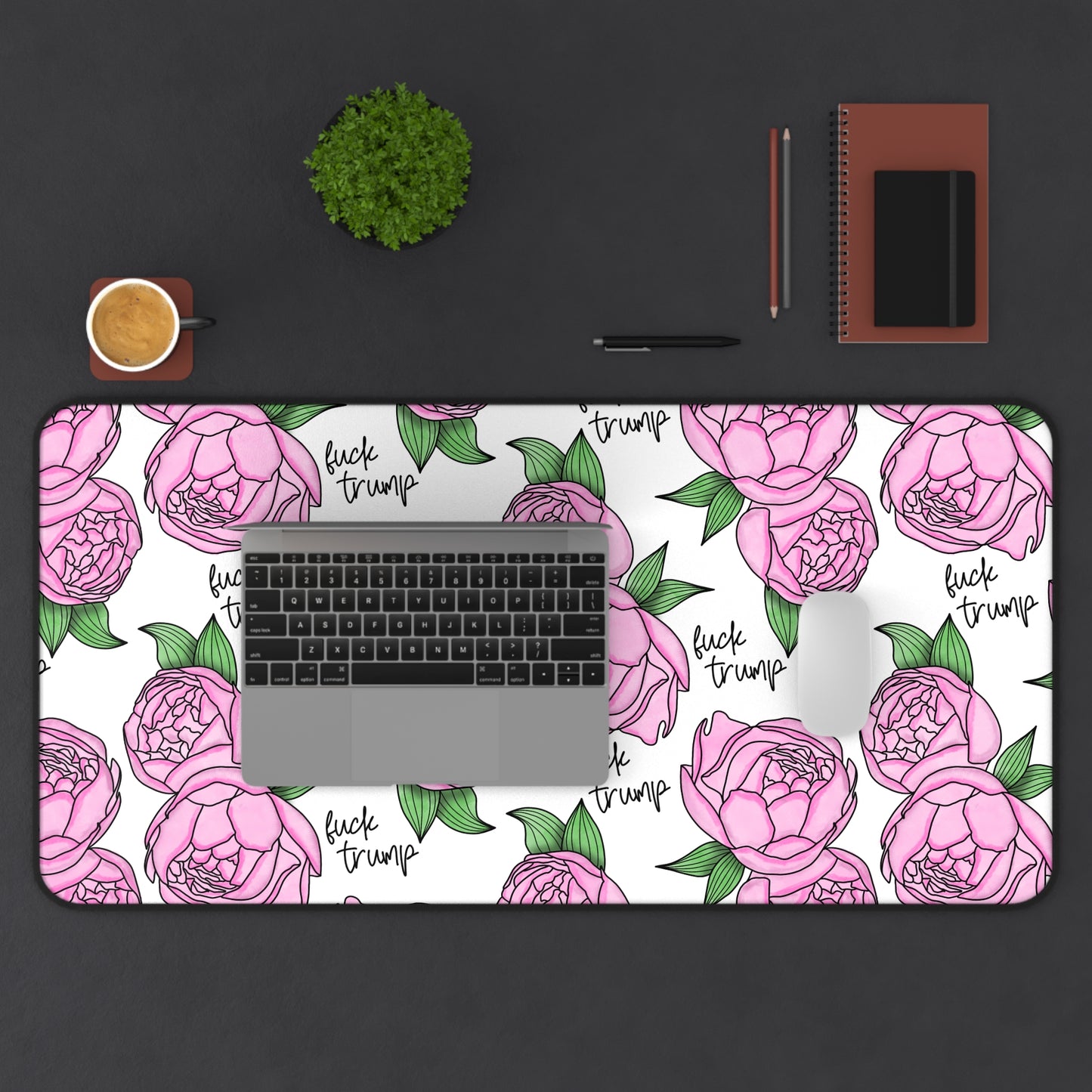 Slightly Subtle Pink Peonies Pattern Desk Mat | Floral Mouse Pad