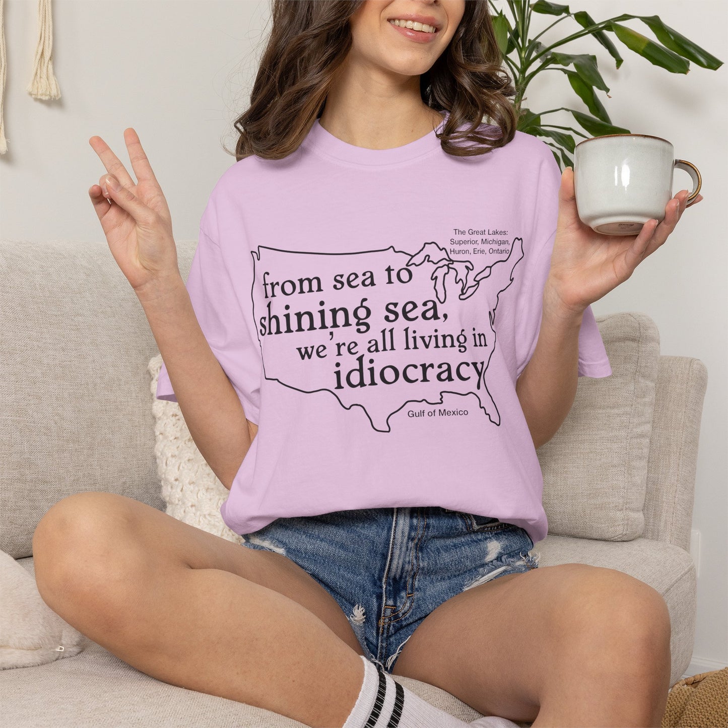 Idiocracy Map T-Shirt  'From sea to shining sea we are living in idiocracy' Minimal Political Tee Great Lakes Gulf of Mexico