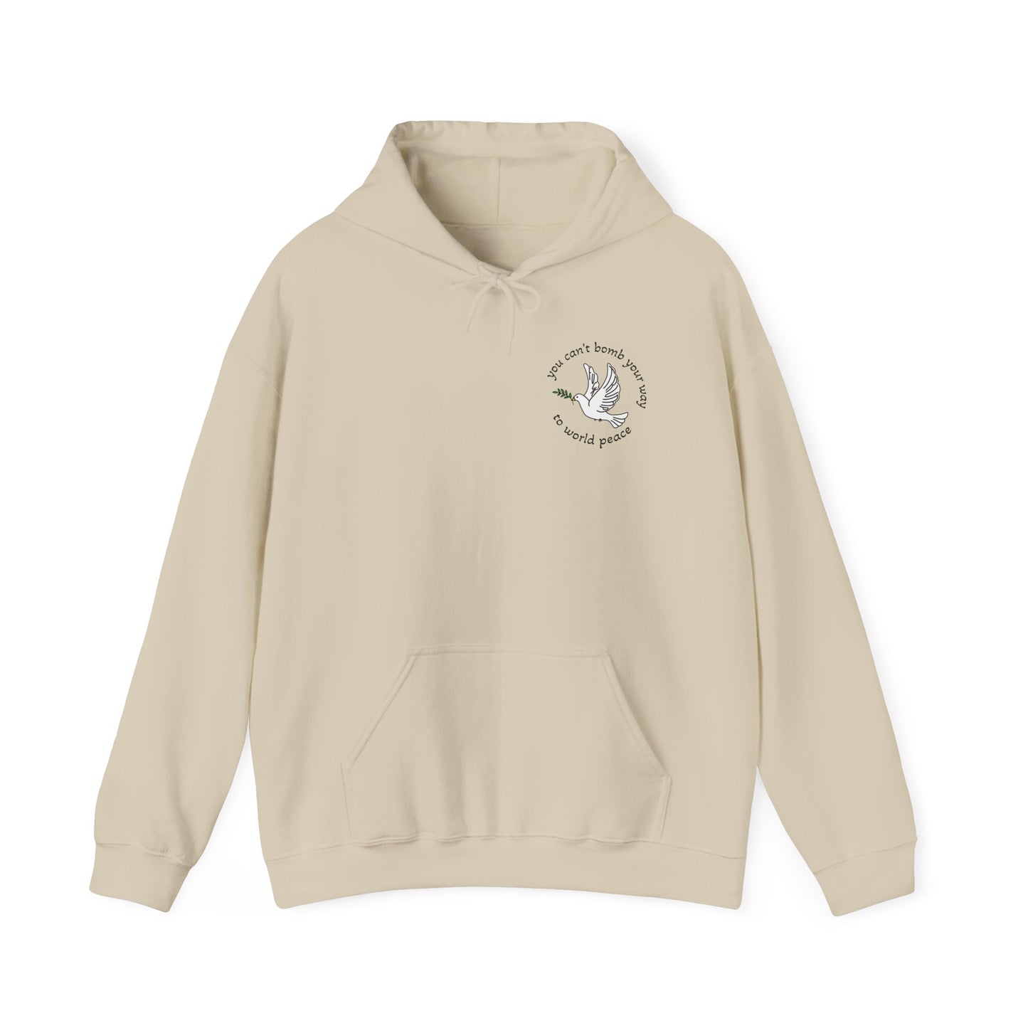 Bombs for World Peace Dove with Olive Branch Hoodie | front and back sweatshirt