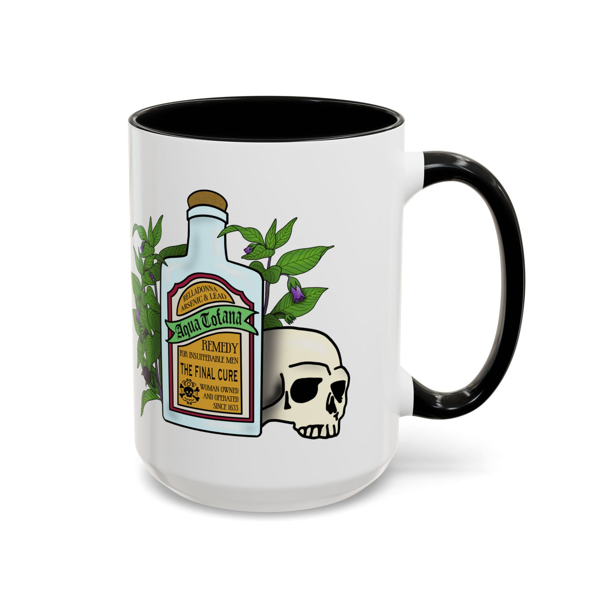 Herbal Remedy Coffee Mug Aqua Tofana Potion Bottle, Skull & Botanical Gothic Accent Mug