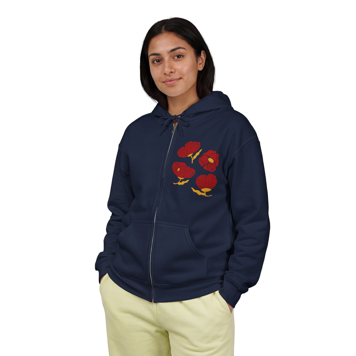 Slightly Subtle Red Poppy Floral design Zip Hoodie | Poppy Flowers jacket