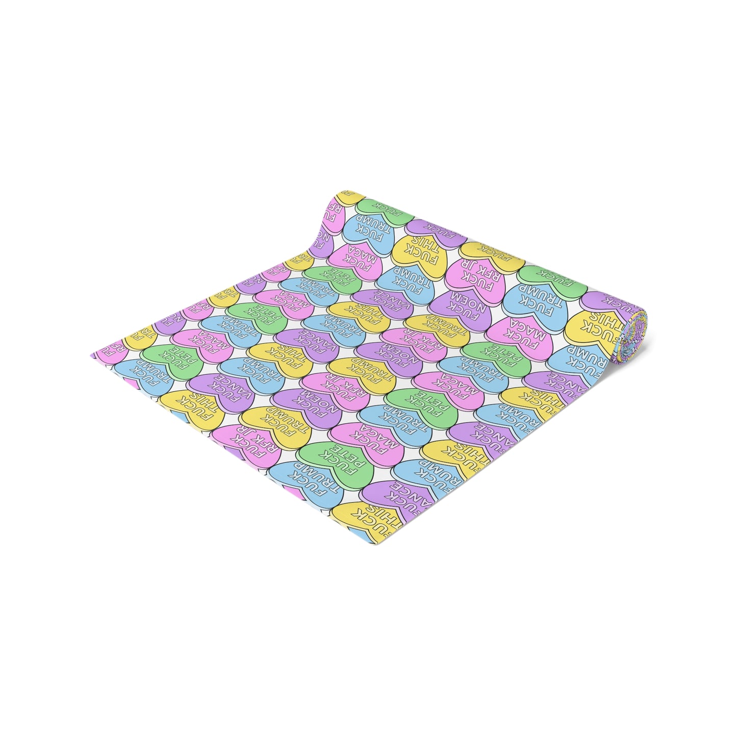Slightly Subtle Conversation Heart Pattern Table Runner | Pastel Hearts Valentine’s Day Polyester