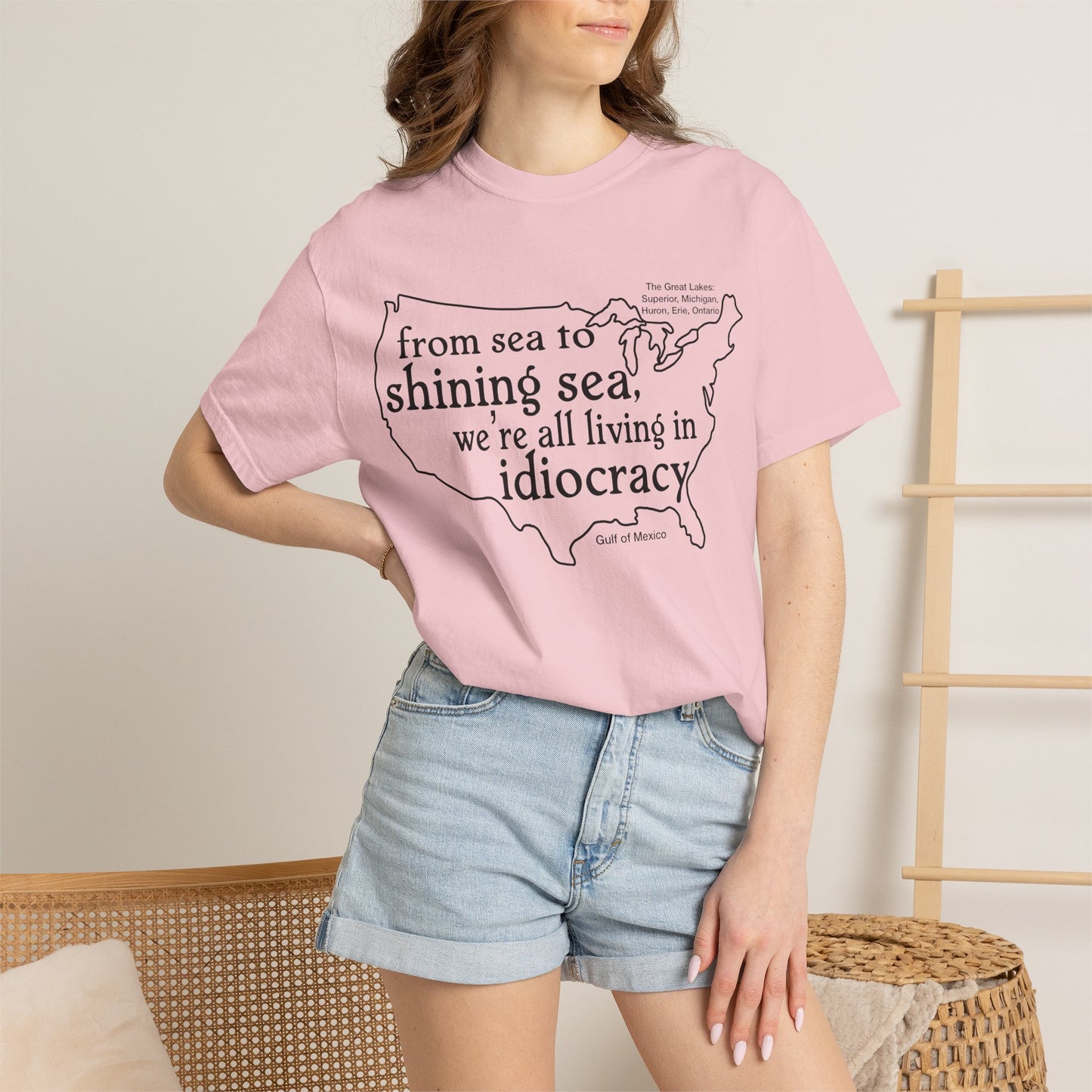 Idiocracy Map T-Shirt  'From sea to shining sea we are living in idiocracy' Minimal Political Tee Great Lakes Gulf of Mexico