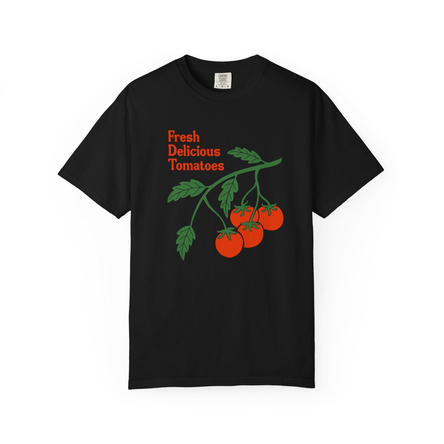 Fresh Delicious Tomatoes T-Shirt | Tomato Vine Illustration, Red Green Produce Tee FDT