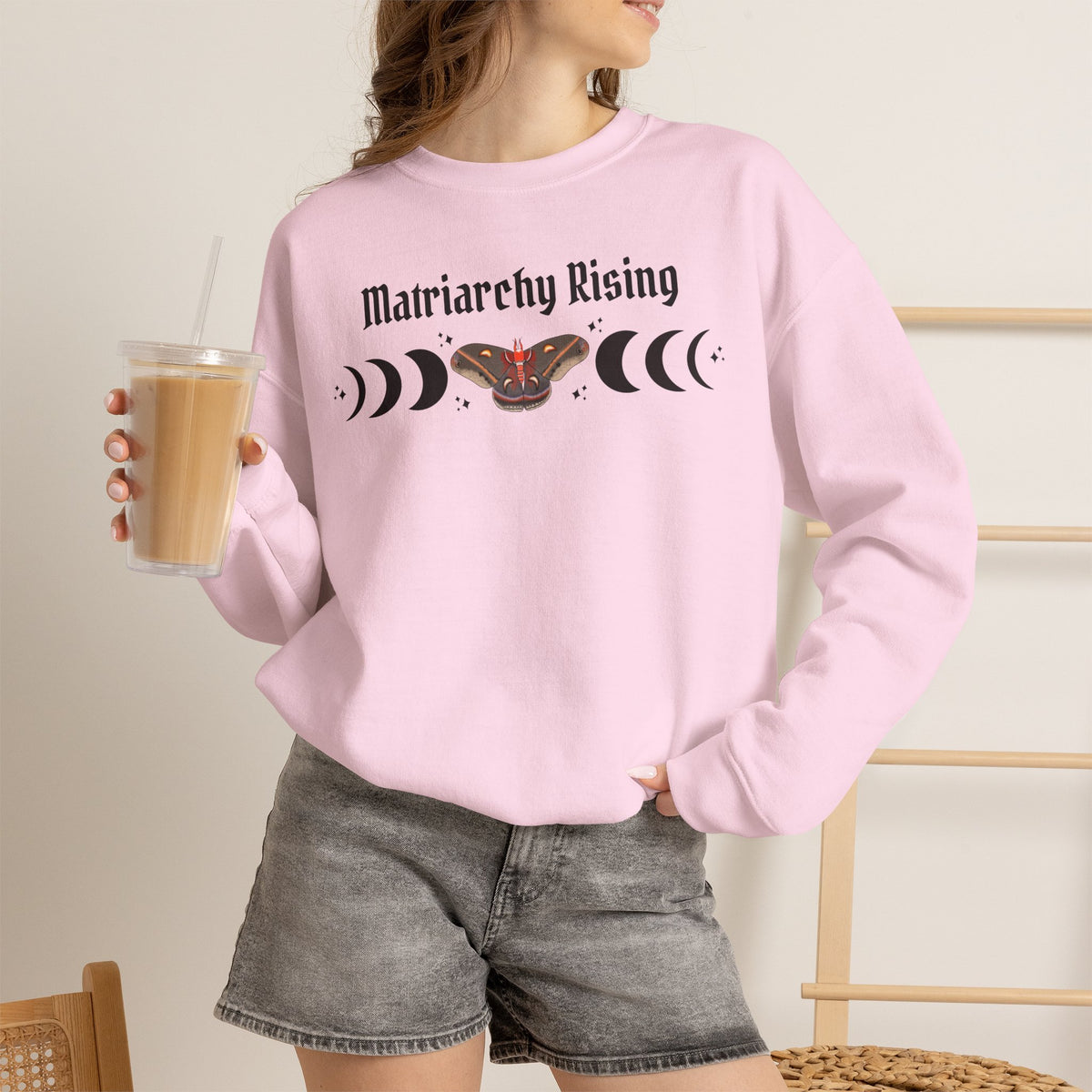 Matriarchy Rising Witchy Moon Phases Moth Crewneck Sweatshirt