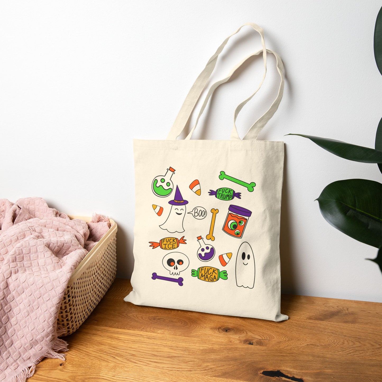 Halloween Ghosts Candy Canvas Tote Bag Trick or Treat