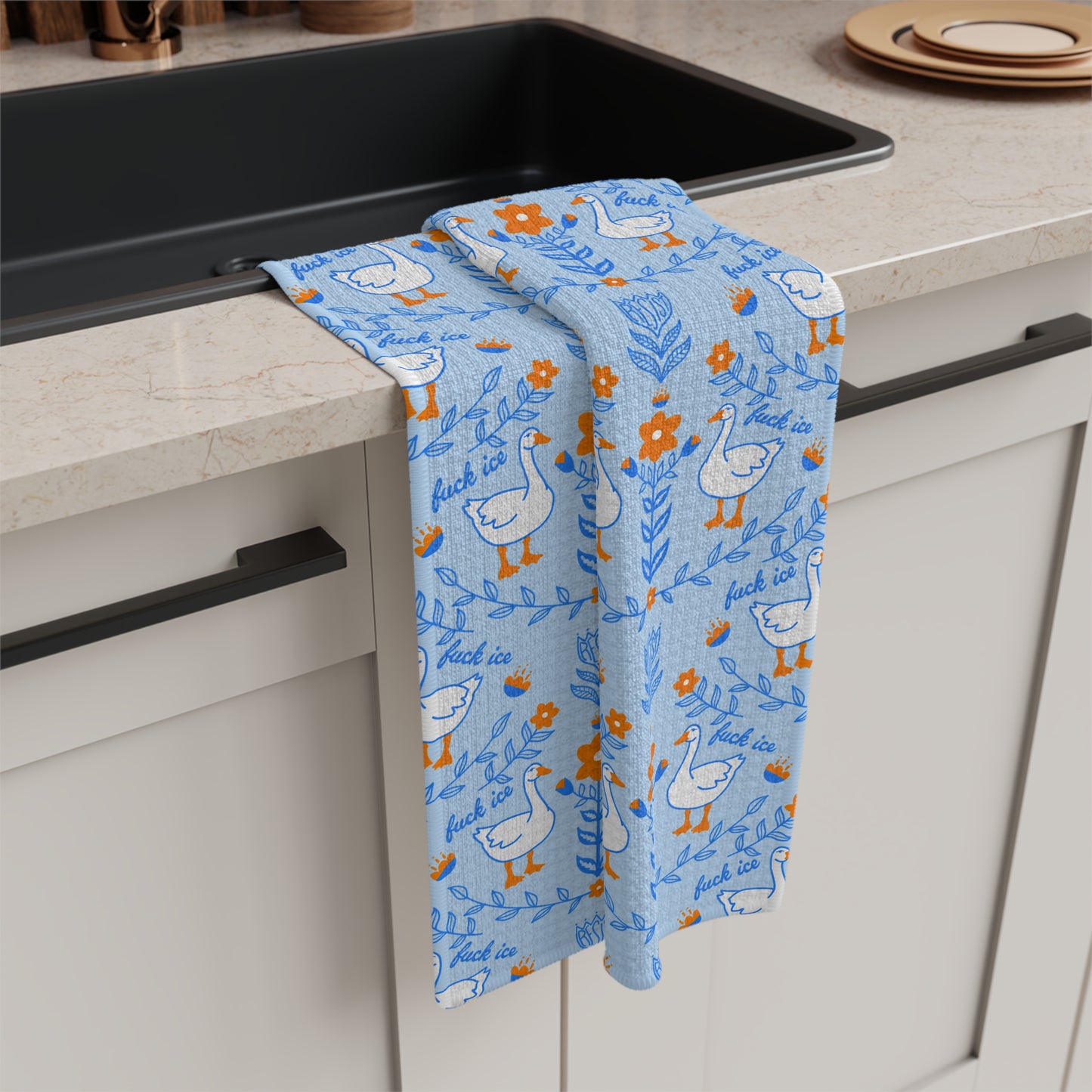 Silly Goose Floral Microfiber Tea Towel — Cute Farmhouse Kitchen Linen fuck ice resist
